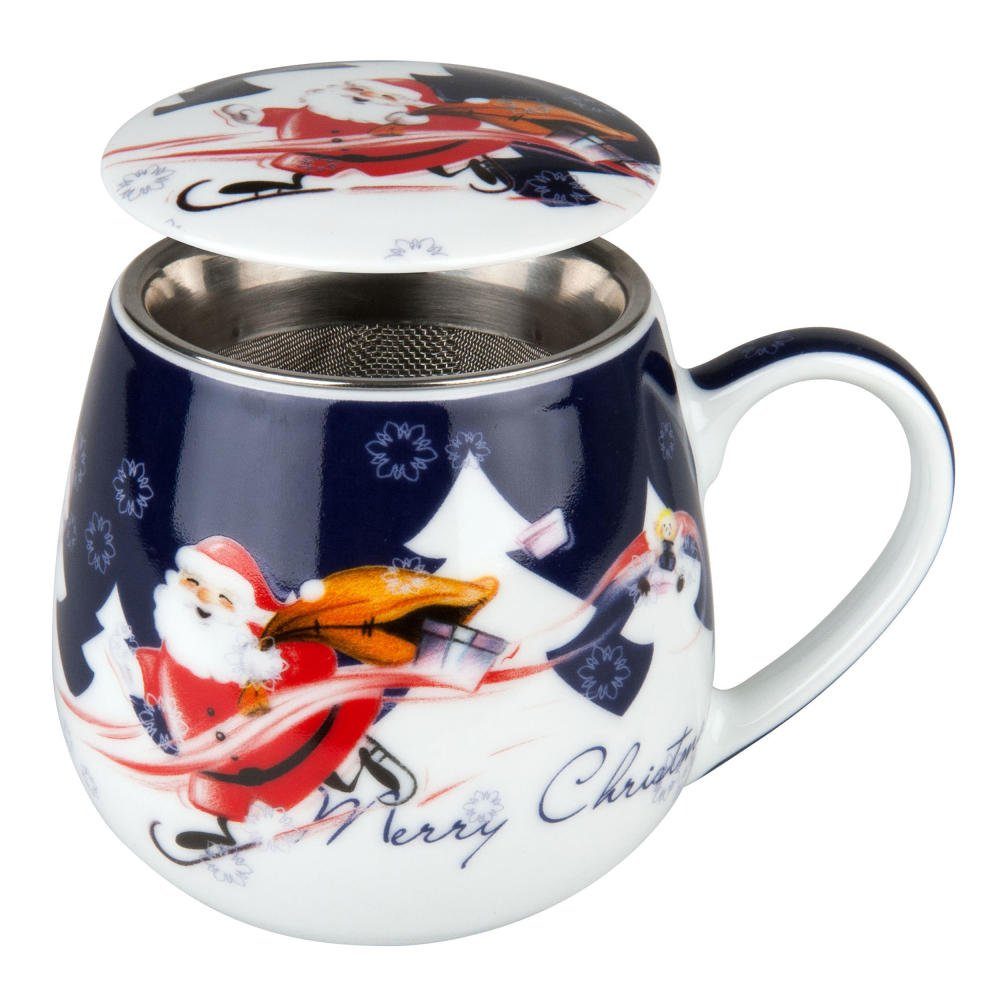 Könitz Becher Weihnachtsmann mit Sieb & Deckel 420 ml, Porzellan