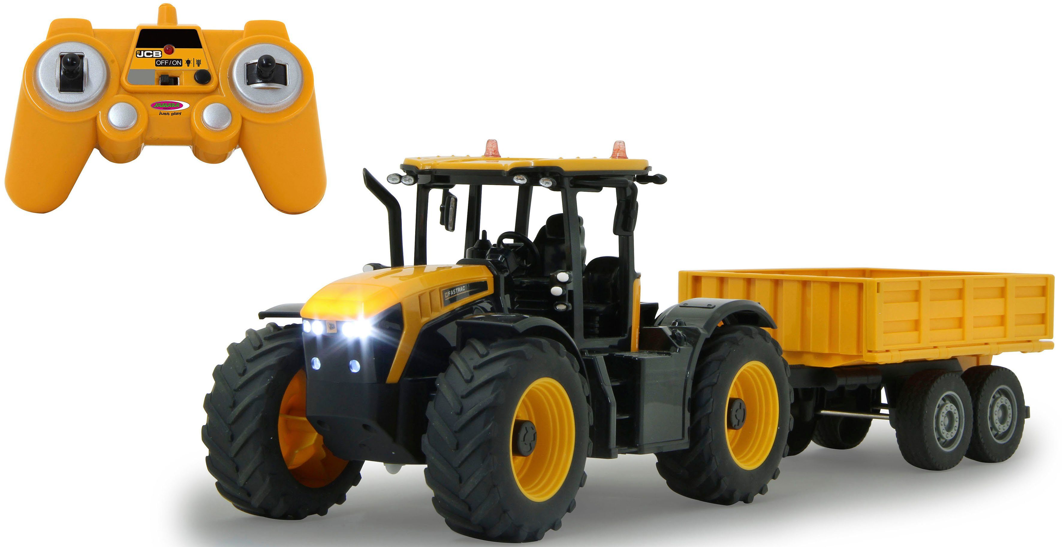 Jamara RC-Auto JCB Fastrac Traktor mit Kippanhänger 1:24 - 2,4 GHz, mit LED-Lichtern