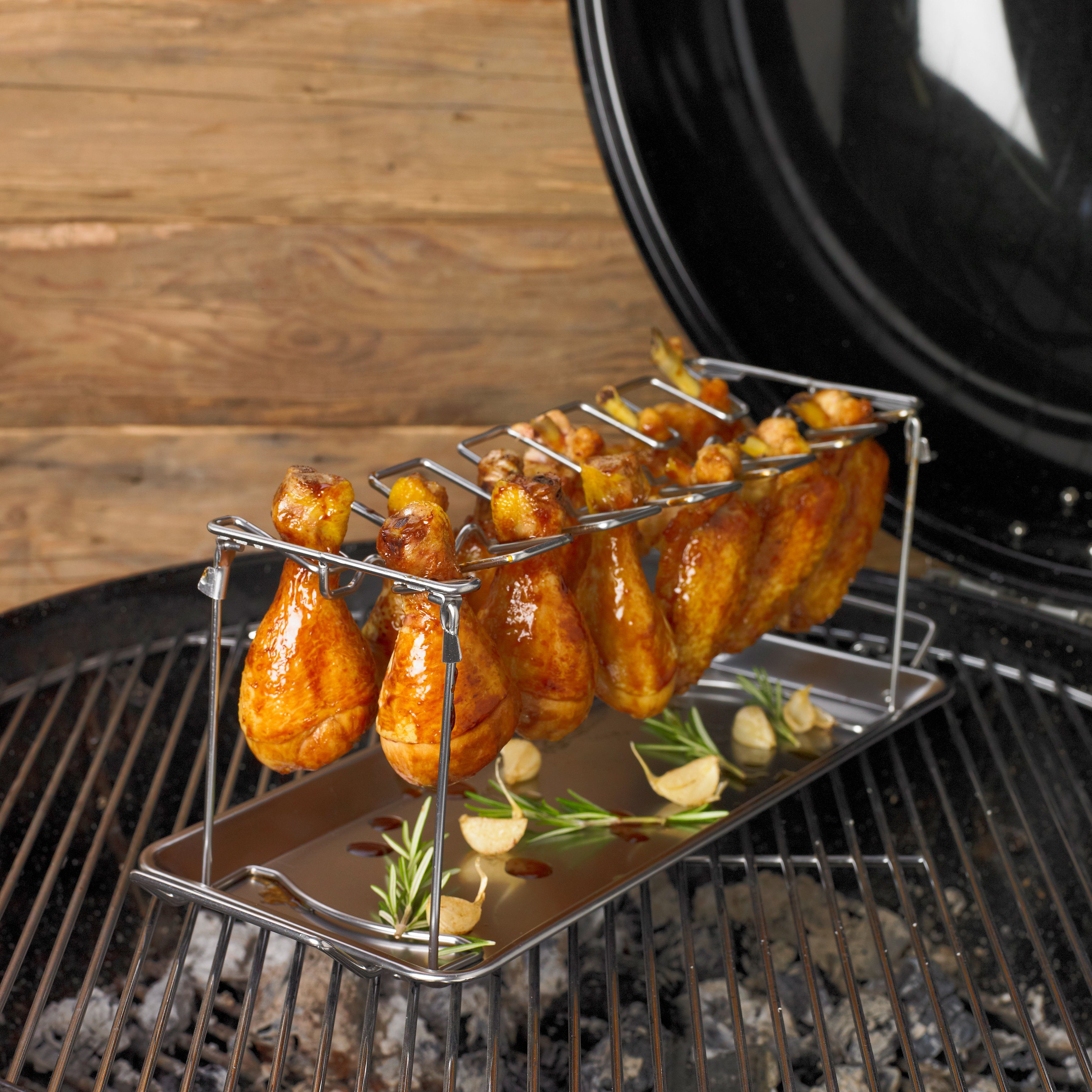 RÖSLE Grillguthalter Hähnchenrack, 25144, Edelstahl, für 12 Hähnchenteile