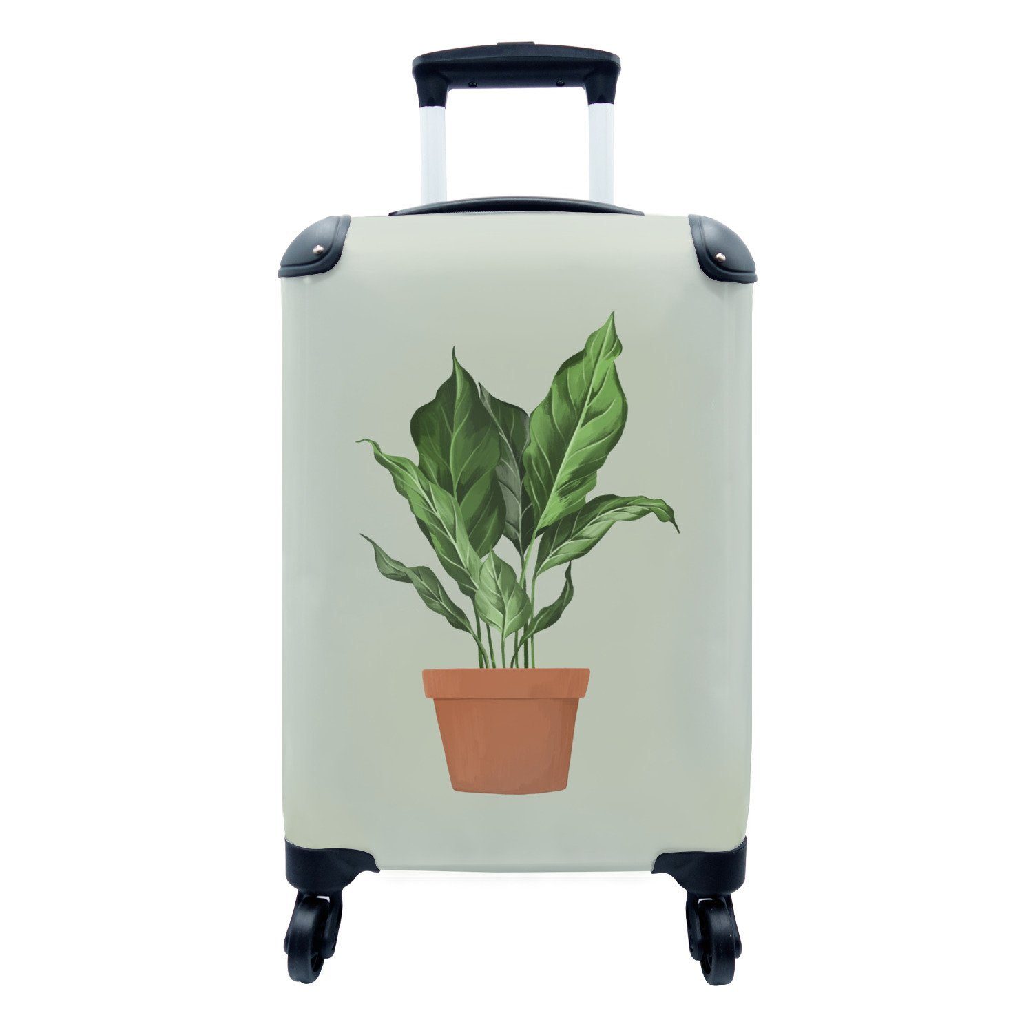 MuchoWow Handgepäckkoffer Pflanzen - Blumentopf - Grün, 4 Rollen, Reisetasche mit rollen, Handgepäck für Ferien, Trolley, Reisekoffer