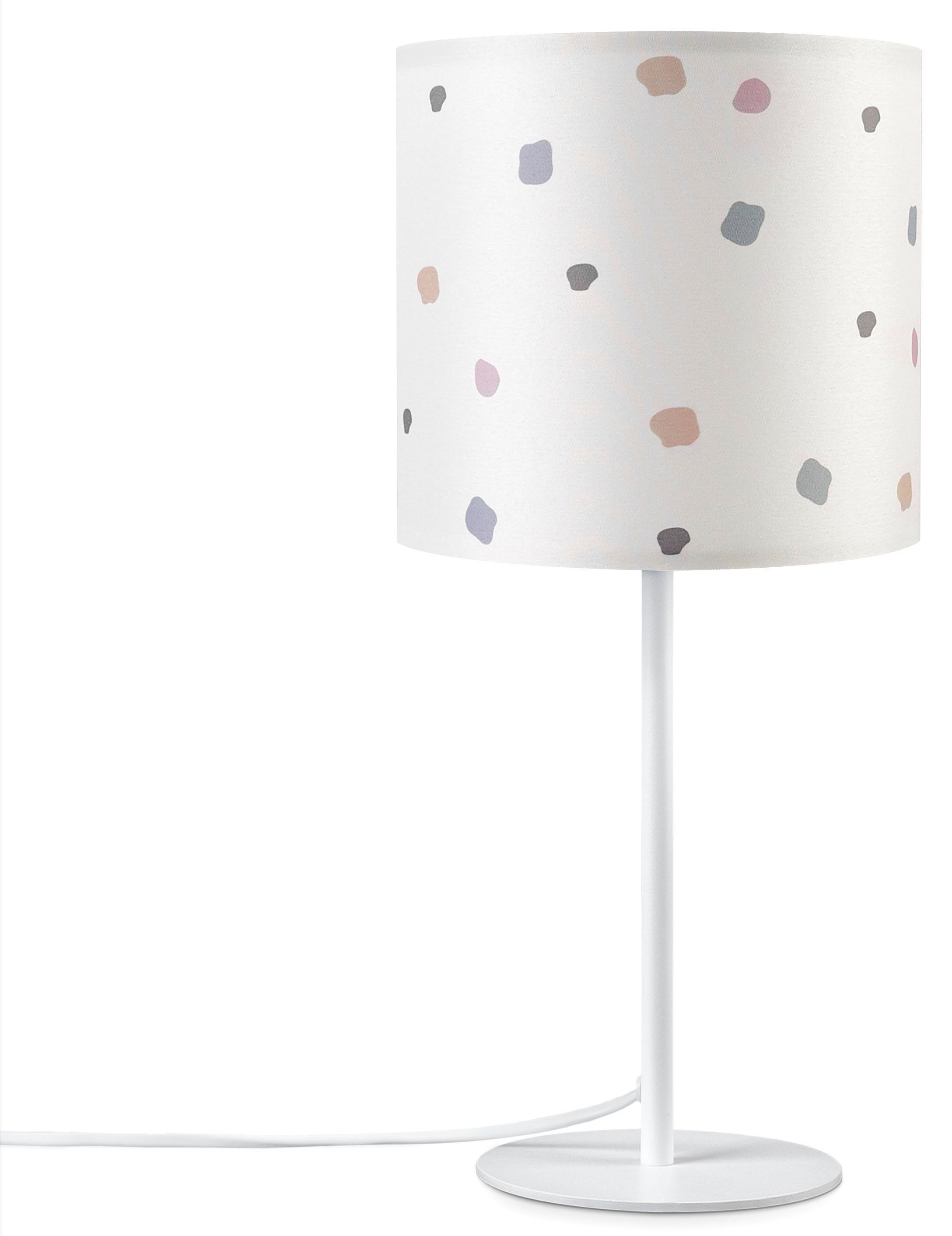 Paco Home Tischleuchte Luca Dots, ohne Leuchtmittel, Nachttisch Stoff Lampenschirm Rund Punkte E14 Bunt Retro Textil | Tischlampen