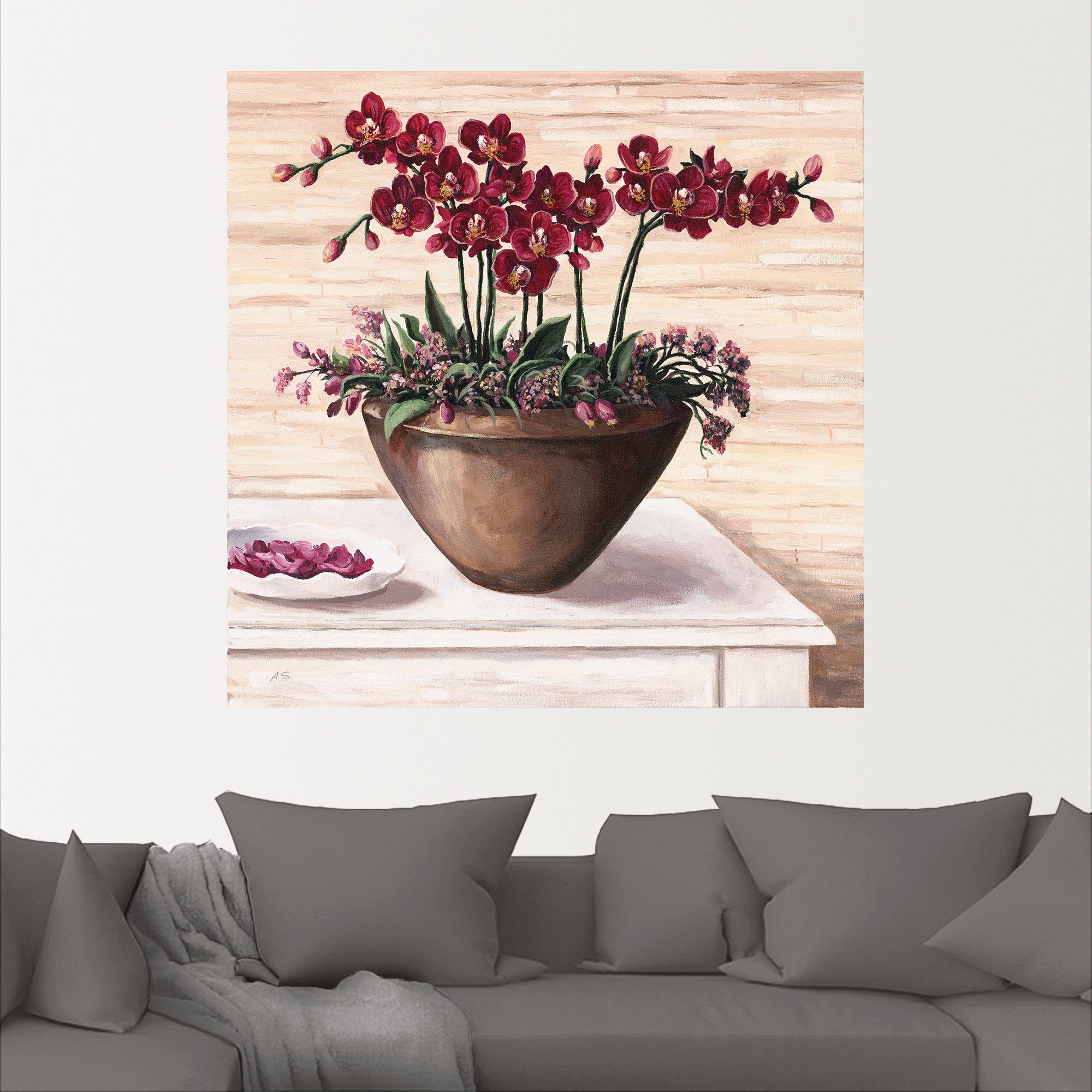 St), Wandbild (1 Poster Orchideen oder Leinwandbild, als Blumen in Wandaufkleber Artland versch. in Bordeaux, Alubild, Größen