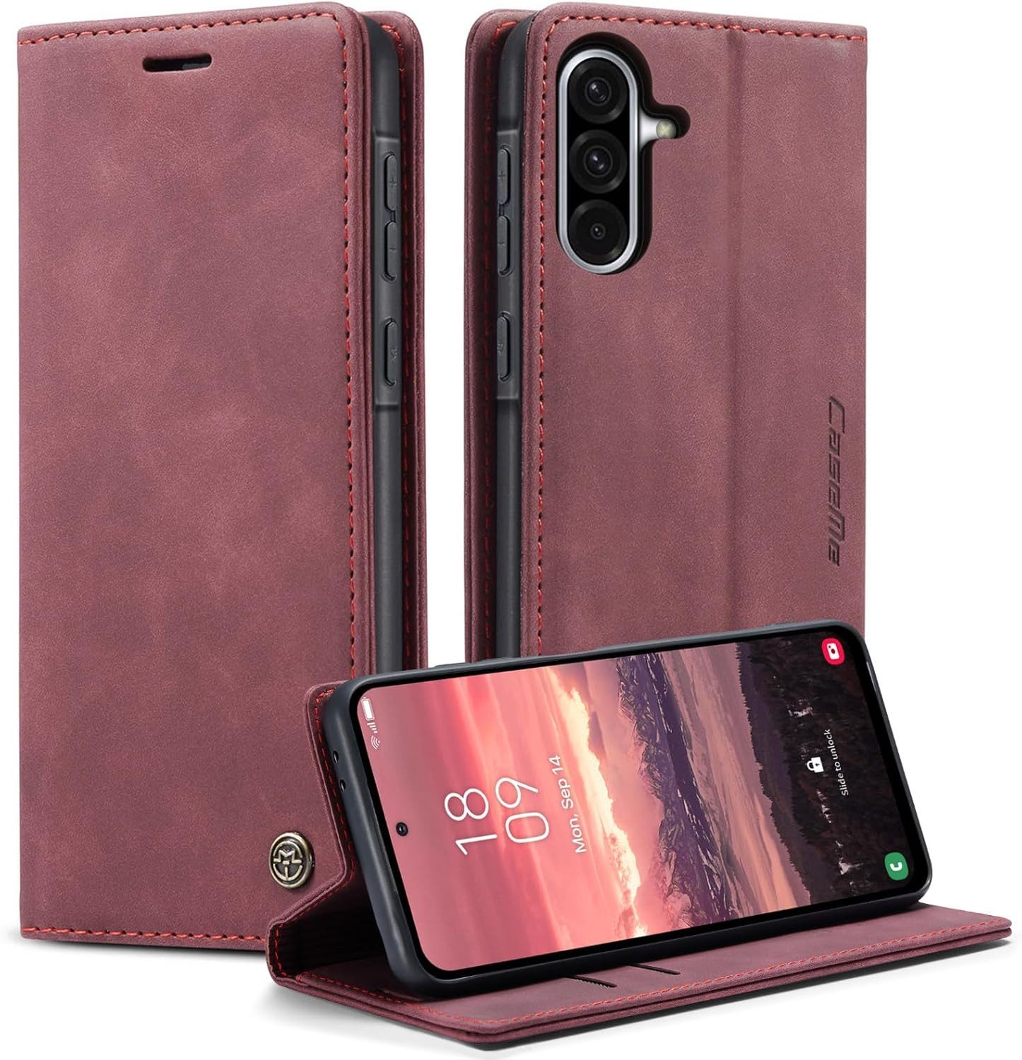 CaseMe Handyhülle Premium Hülle für Samsung Klapphülle Samsung A57 5G-Karmesinrot