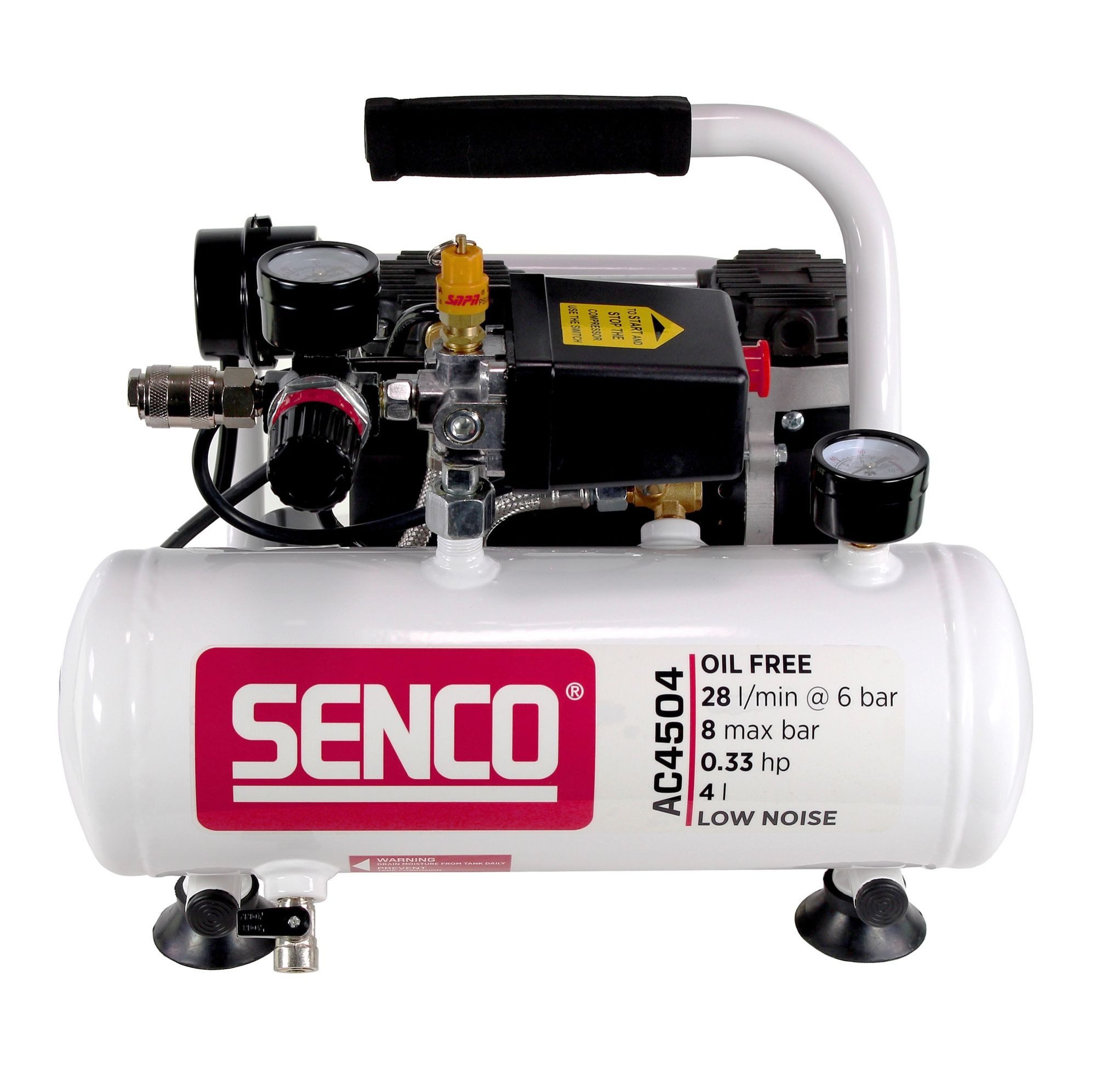 Senco Kompressor AC4504 Leiselauf Kompressor ölfrei 230V 8bar 4l Volumen (AFN0024)