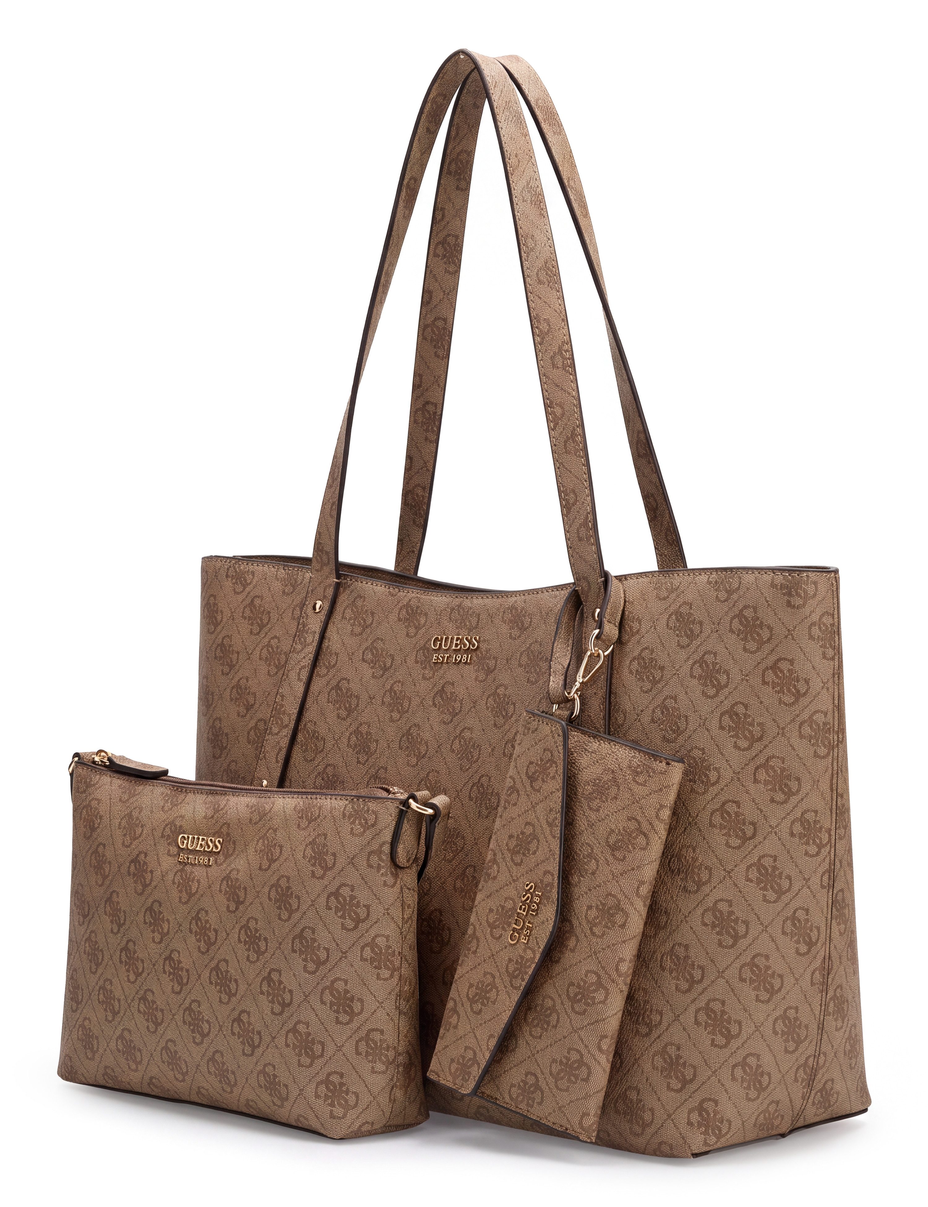Guess Shopper BRENTON TOP ZIP TOTE (Set, 3-tlg), Große Damen-Umhängetasche, Etui und Innentasche