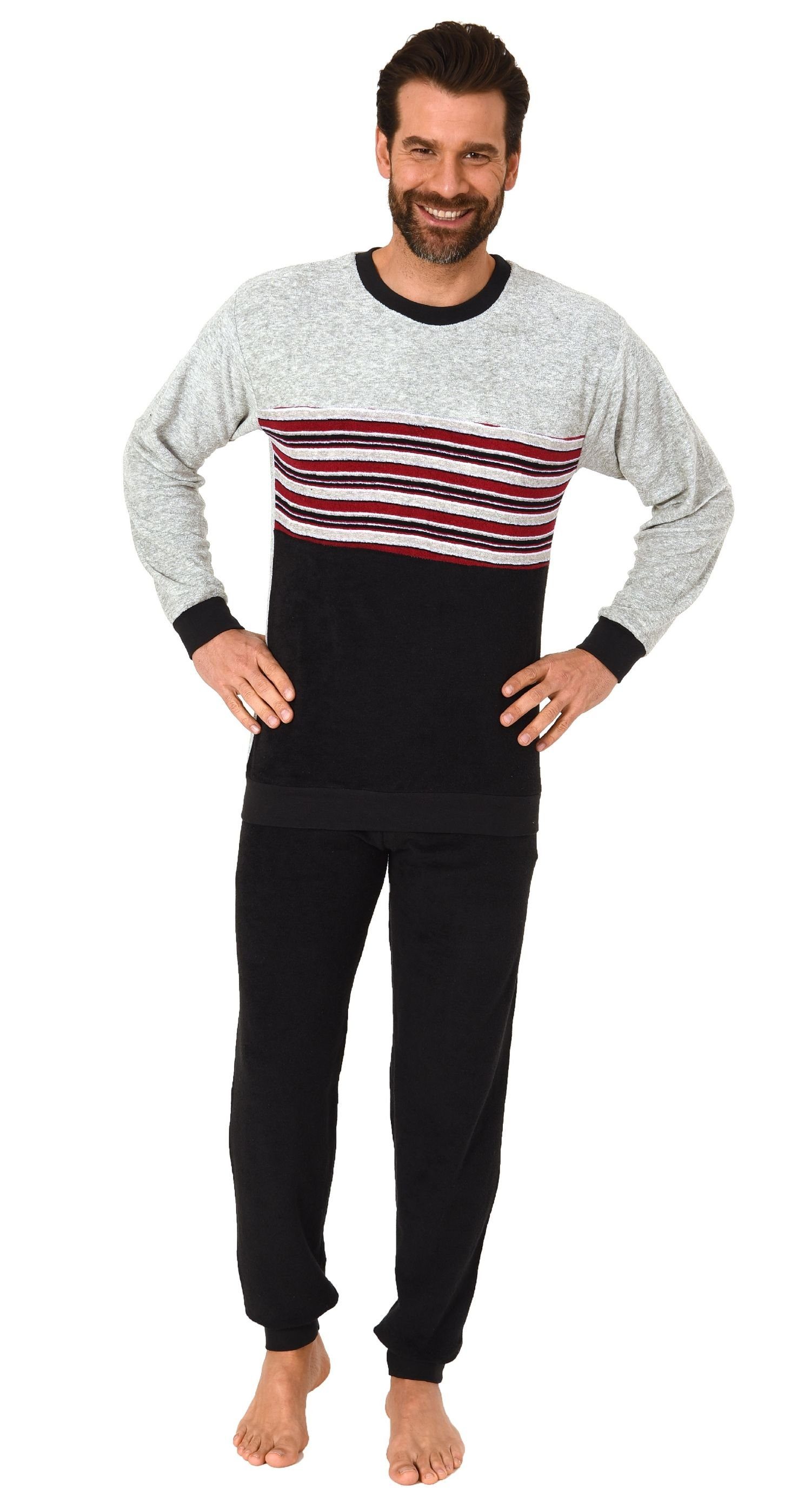 Normann Pyjama Herren Frottee Pyjama, Schlafanzug mit Bündchen und Rundhals günstig online kaufen