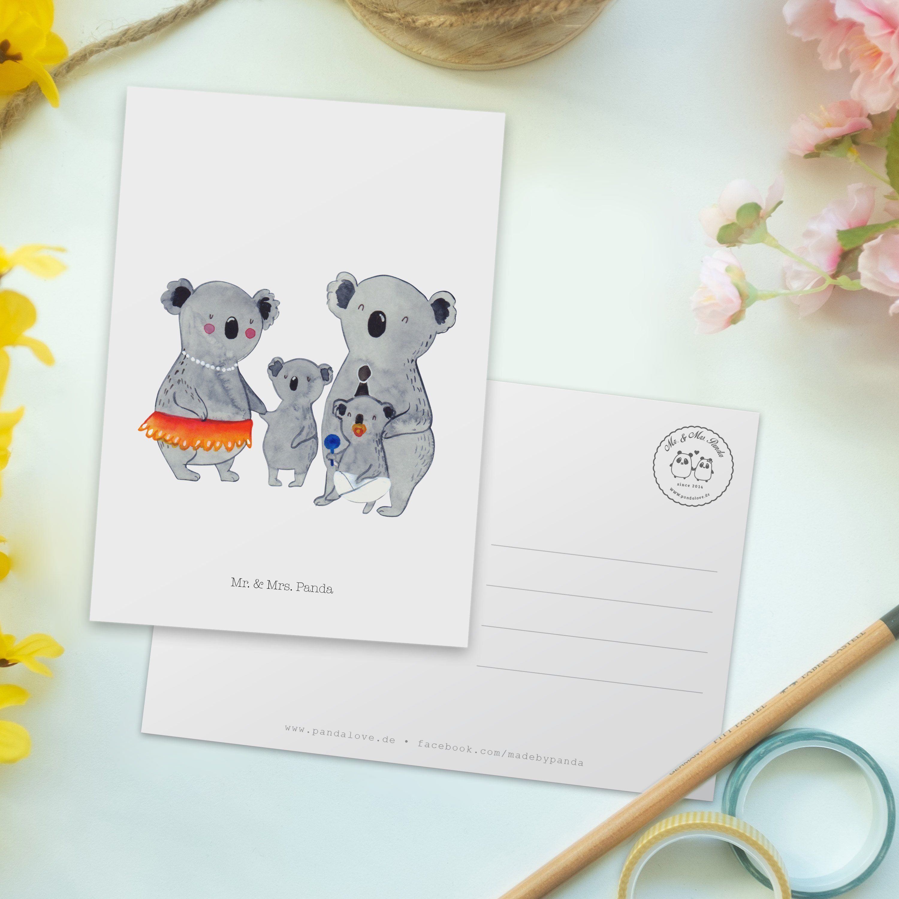 Mr. & Mrs. Weiß Einladung Koala Postkarte Panda - Familie Koalas, Geschenk, Papa, Muttertag, 