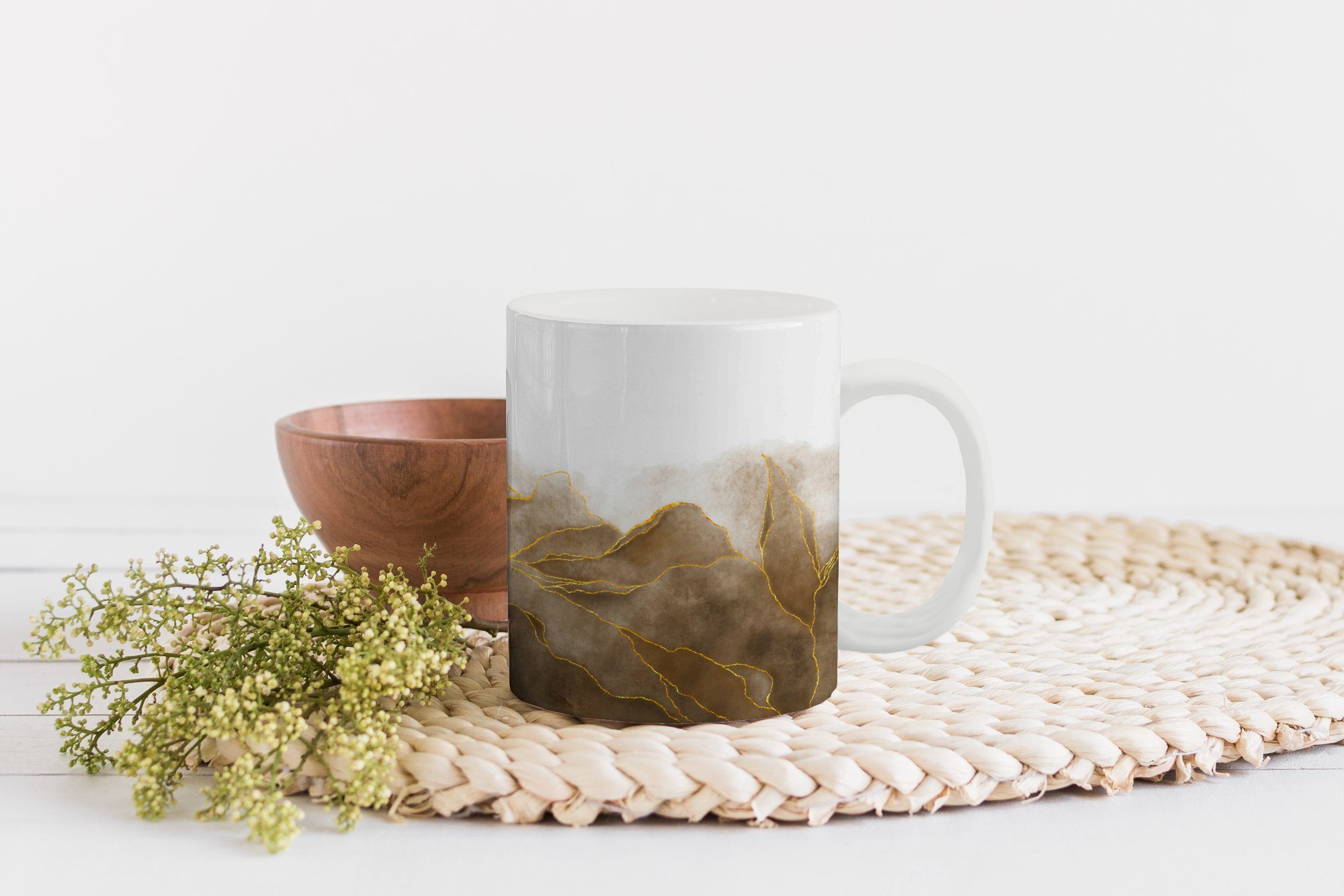 MuchoWow Geschenk Teetasse, Teetasse, Becher, Keramik, Braun Textur - Marmoroptik, - - Marmor Tasse - Gold Kaffeetassen,
