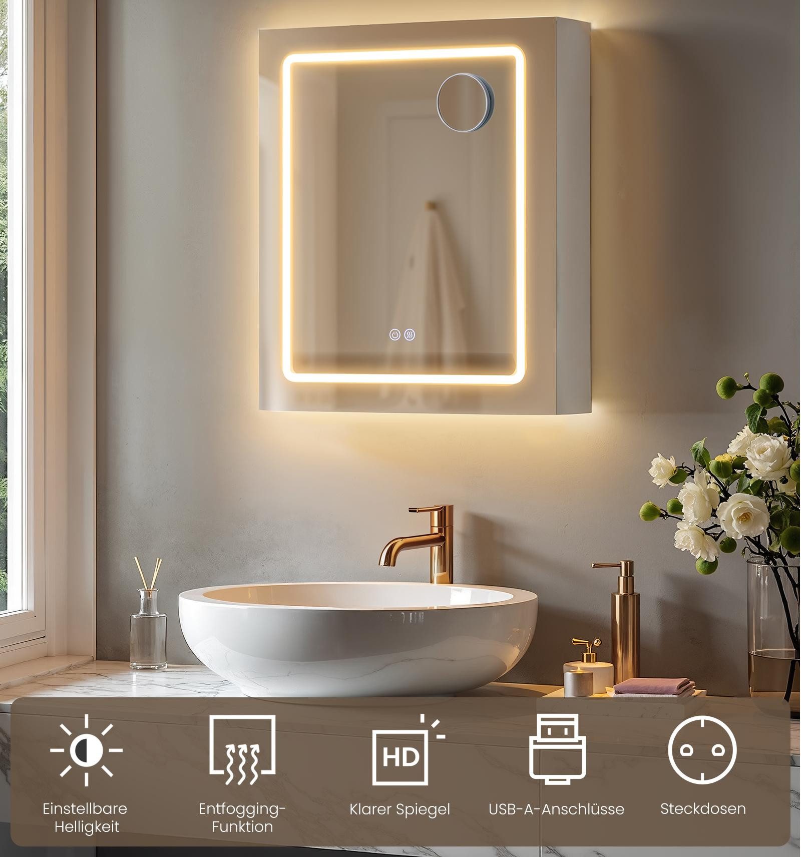 VASAGLE Spiegelschrank mit LED, Vergrößerungsspiegel, Breite 50-80cm, Steck günstig online kaufen