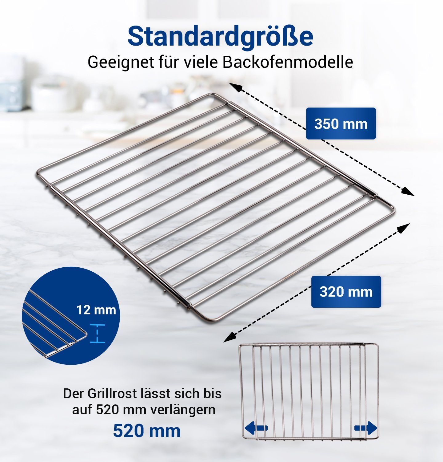 VIOKS Grillrost Backofengitter Backofenrost verstellbar tief, Rost ausziehbar für Backofen, Herd – Bild 3 von 5