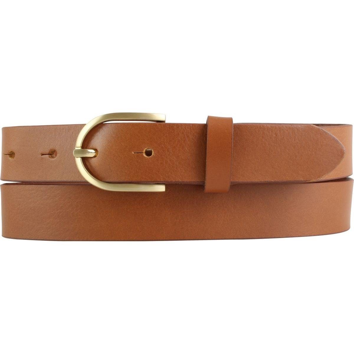 BELTINGER Ledergürtel Damen-Gürtel aus Vollrindleder mit goldener Gürtelschnalle 3 cm - Lede Tabac, Gold