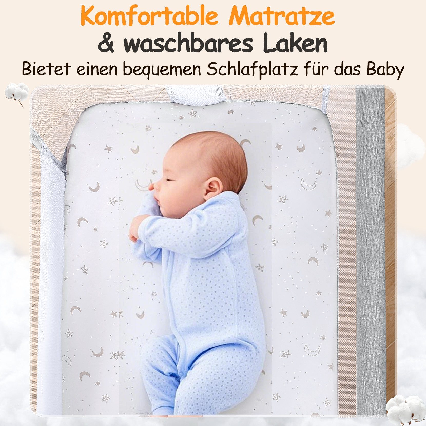 Ezebaby Beistellbett Baby Bettseitiger Bassinet für Neugeborene Tragbarer Bett Zustellbett