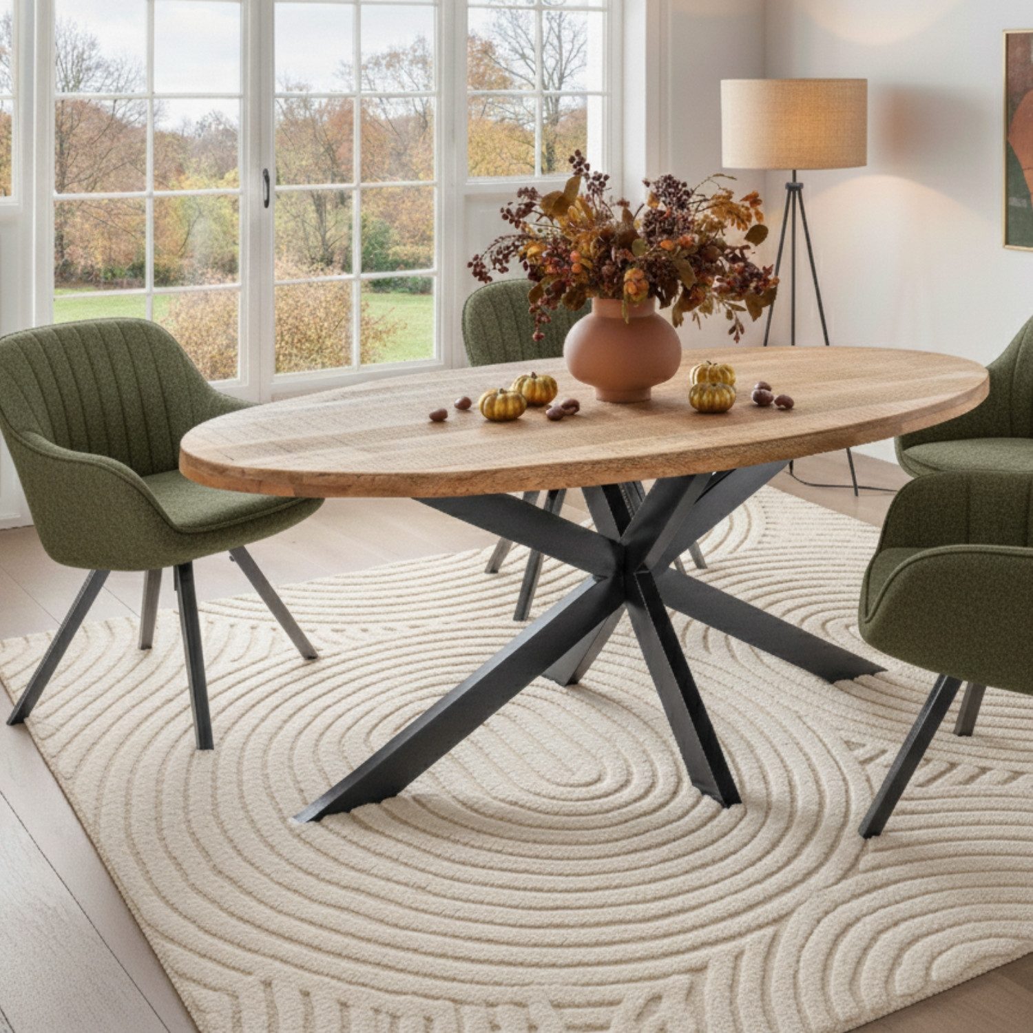 MR.DEKO Esstisch Avola Tisch Mangoholz oval 180x90 cm, Massivholz, natur la günstig online kaufen