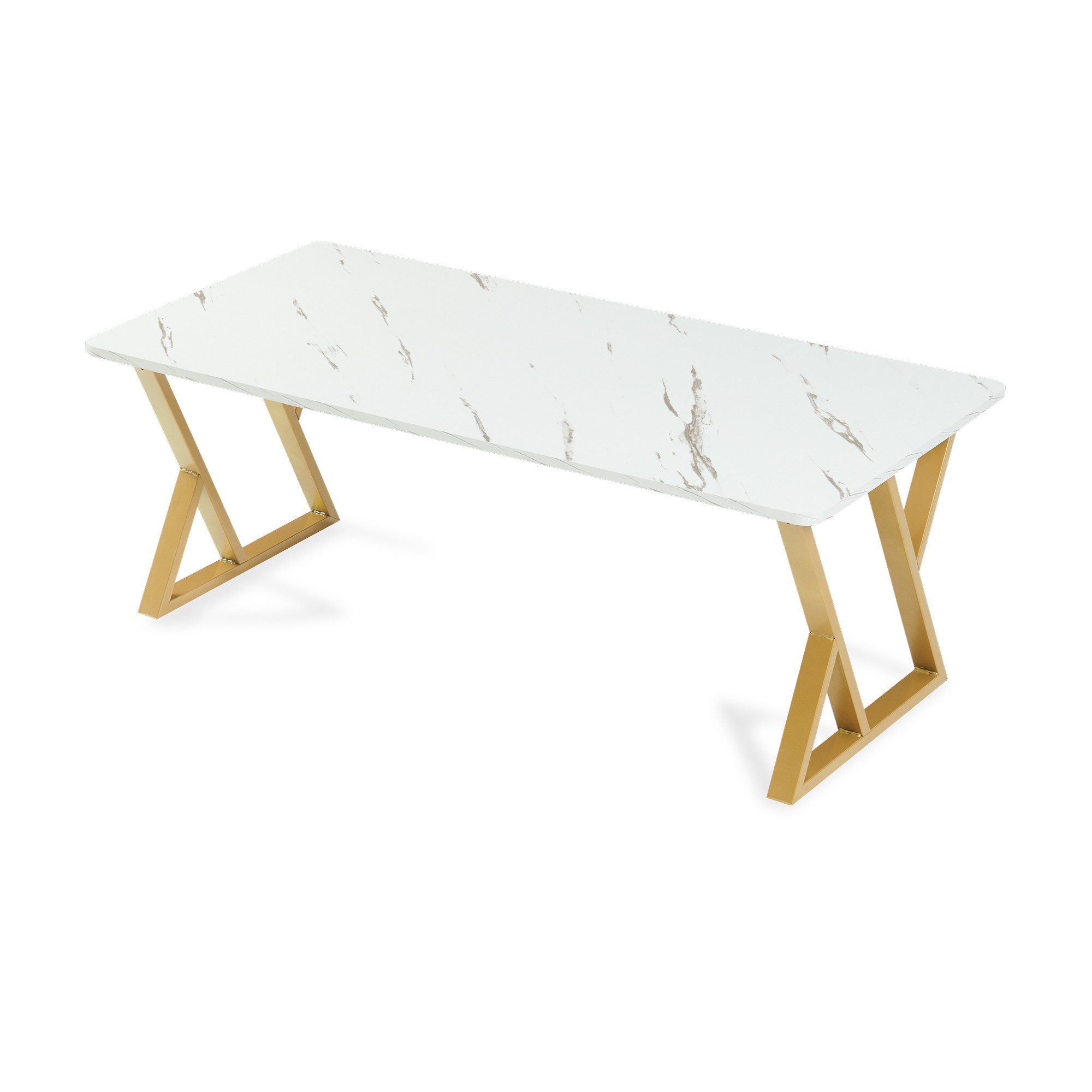 en.casa Couchtisch, »Nolu« 120 x 60 x 46 cm Metallgestell Goldfarben/Marmoroptik, weiß