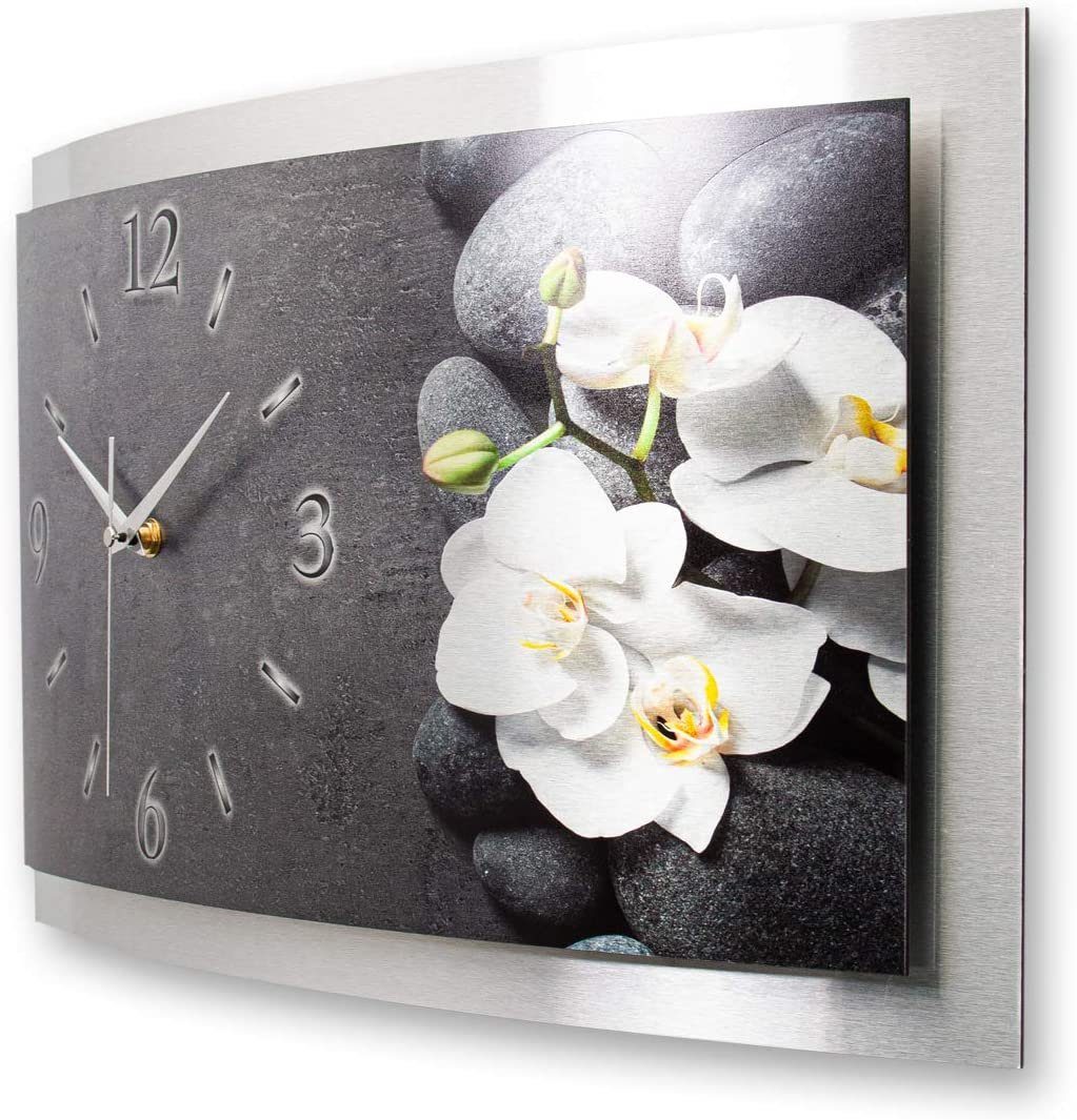 Aluminium „Orchidee“ flüsterleises Wanduhr Feder Uhrwerk) einzigartiges Designer-Wanduhr Zwei-Platten-Design; (3D-Wölbung; gebürstetem aus 3D Kreative