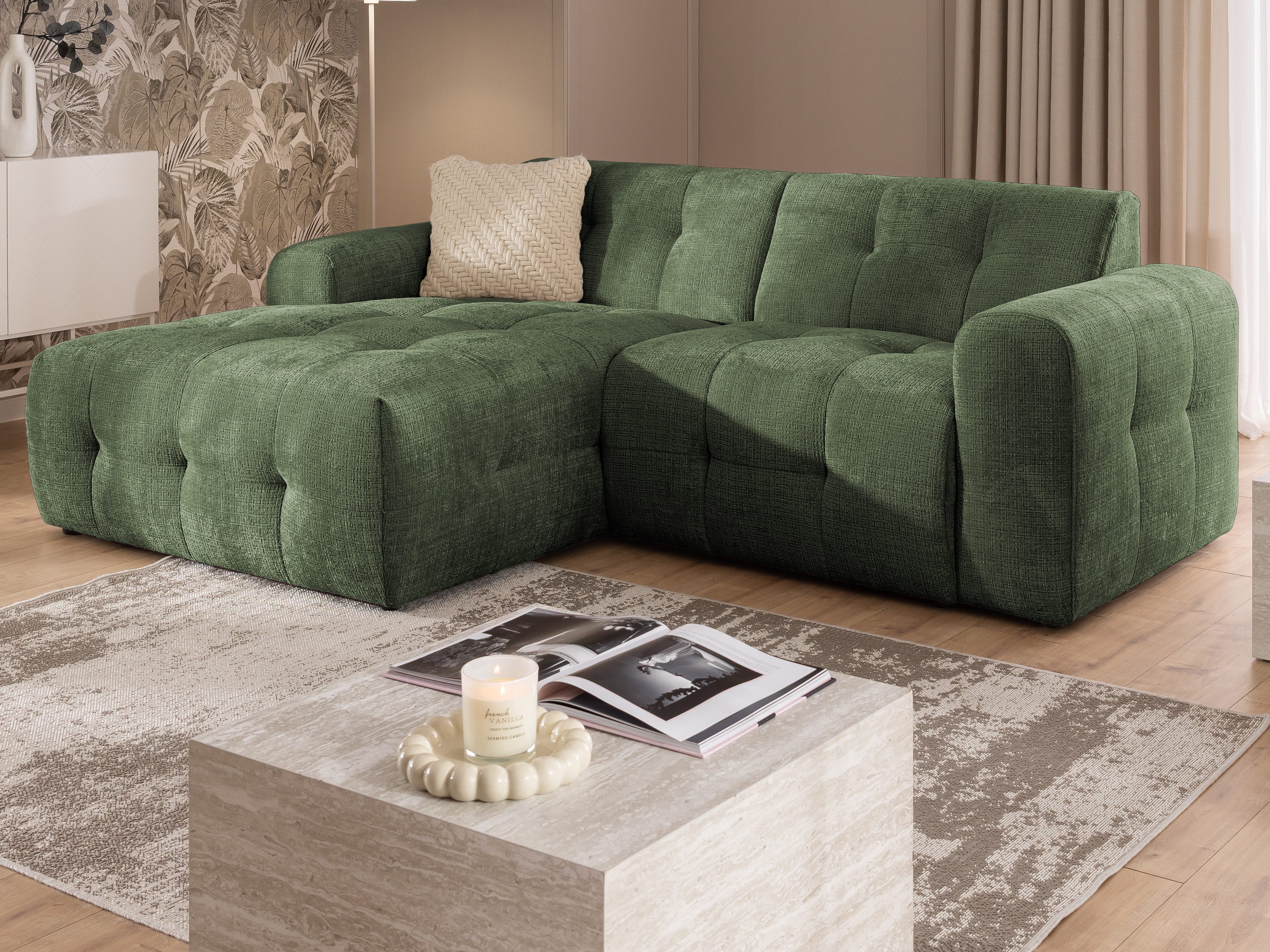 S-Style Möbel Ecksofa Kozy im Bumpy-Design mit fester Rückenlehne aus weichem Chenille-Stoff, mit Wellenfederung