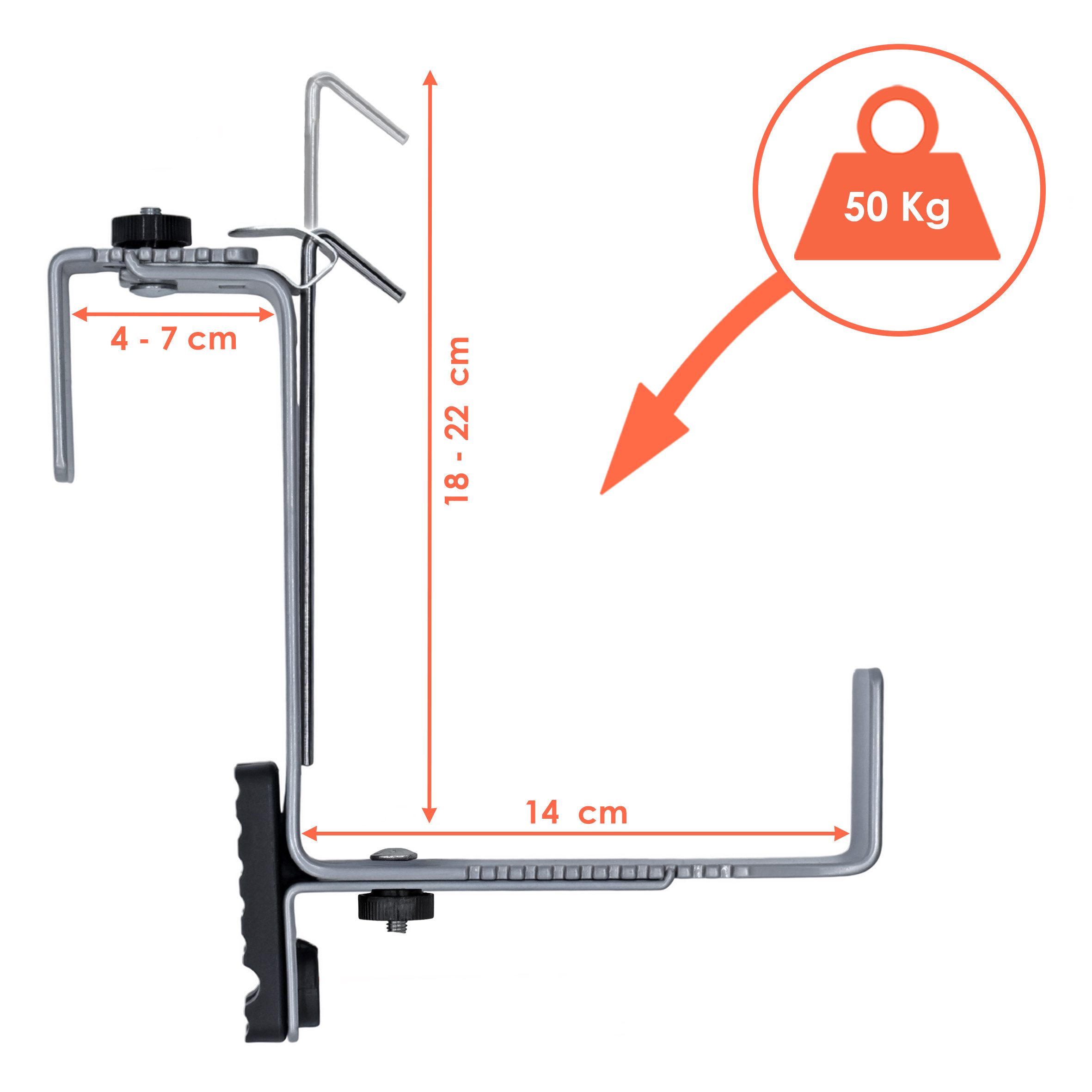 Spetebo Blumenkastenhalter Blumenkasten Halter 2er Set bis 50 kg, bis 50 kg belastbar, stufenlos verstellbar, Anzahl, 1-St., Stück, für eckige Geländer oder Mauern