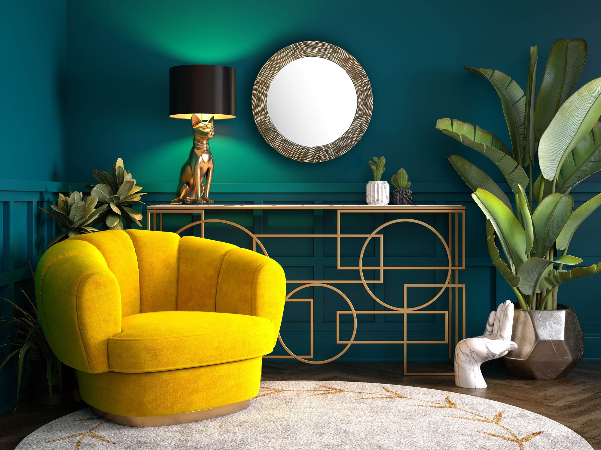 KADIMA DESIGN Spiegel Wandspiegel 60 cm Metall Design Hängespiegel Gold, Aluminium (Garderobenspiegel Modern), Dekospiegel Rund mit Perlen-Rahmen, Spiegel Wand Groß, Flurspiegel