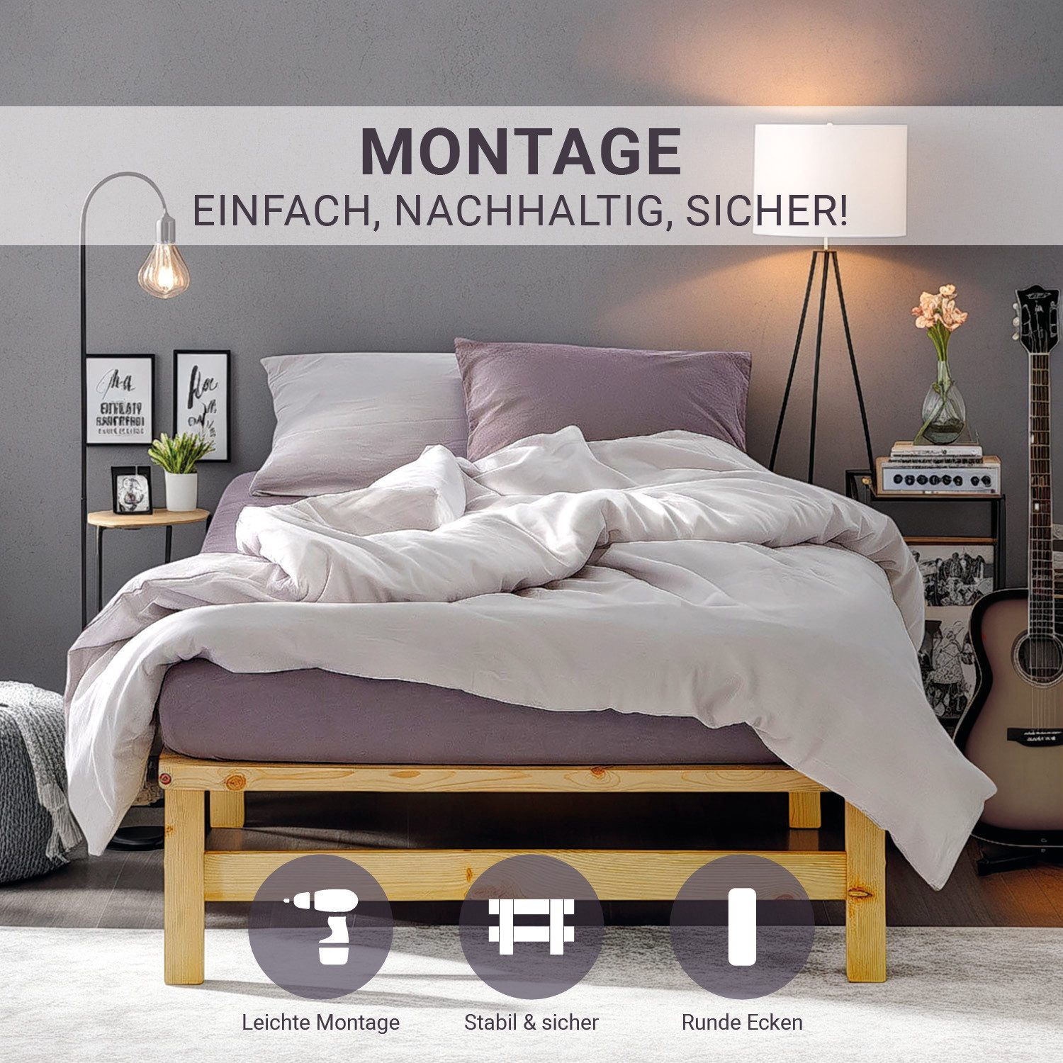 Homestyle4u Holzbett 90/100/140x200 Palettenbett Massivholzbett Futonbett günstig online kaufen