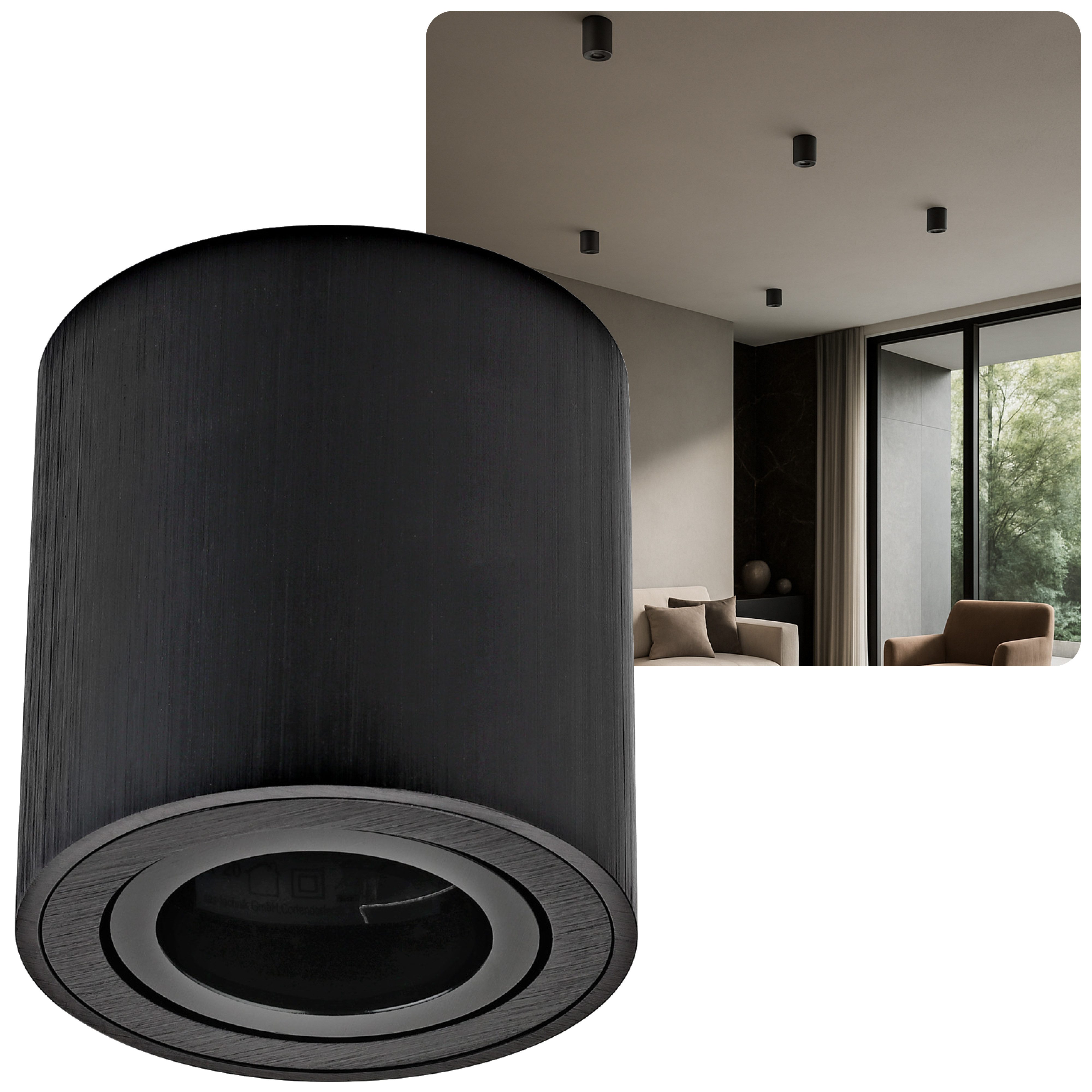 Aufbauleuchte rund & schwenkbar 230V Aluminium schwarz - GU10 Deckenspot