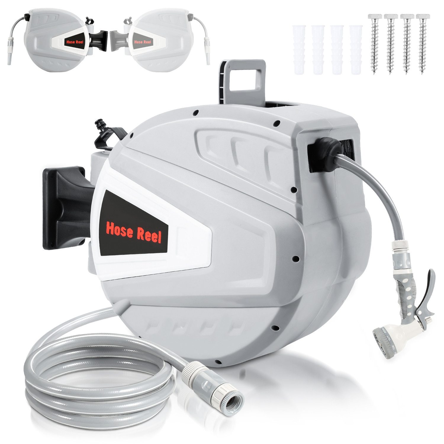 Clanmacy Schlauchtrommel Gartenschlauch Schlauchtrommel Wasser Schlauchaufroller Schlauchbox, (20 m / 30 m, 180° schwenkbar, mit Multibrause, Schlauchbox, 1-tlg., Wandschlauchbox), 180° an der Wandhalterung drehbar