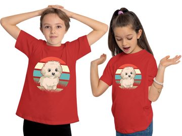 MyDesign24 Print-Shirt Kinder Hunde T-Shirt bedruckt - Retro Malteser Welpen Baumwollshirt mit Aufdruck, i242