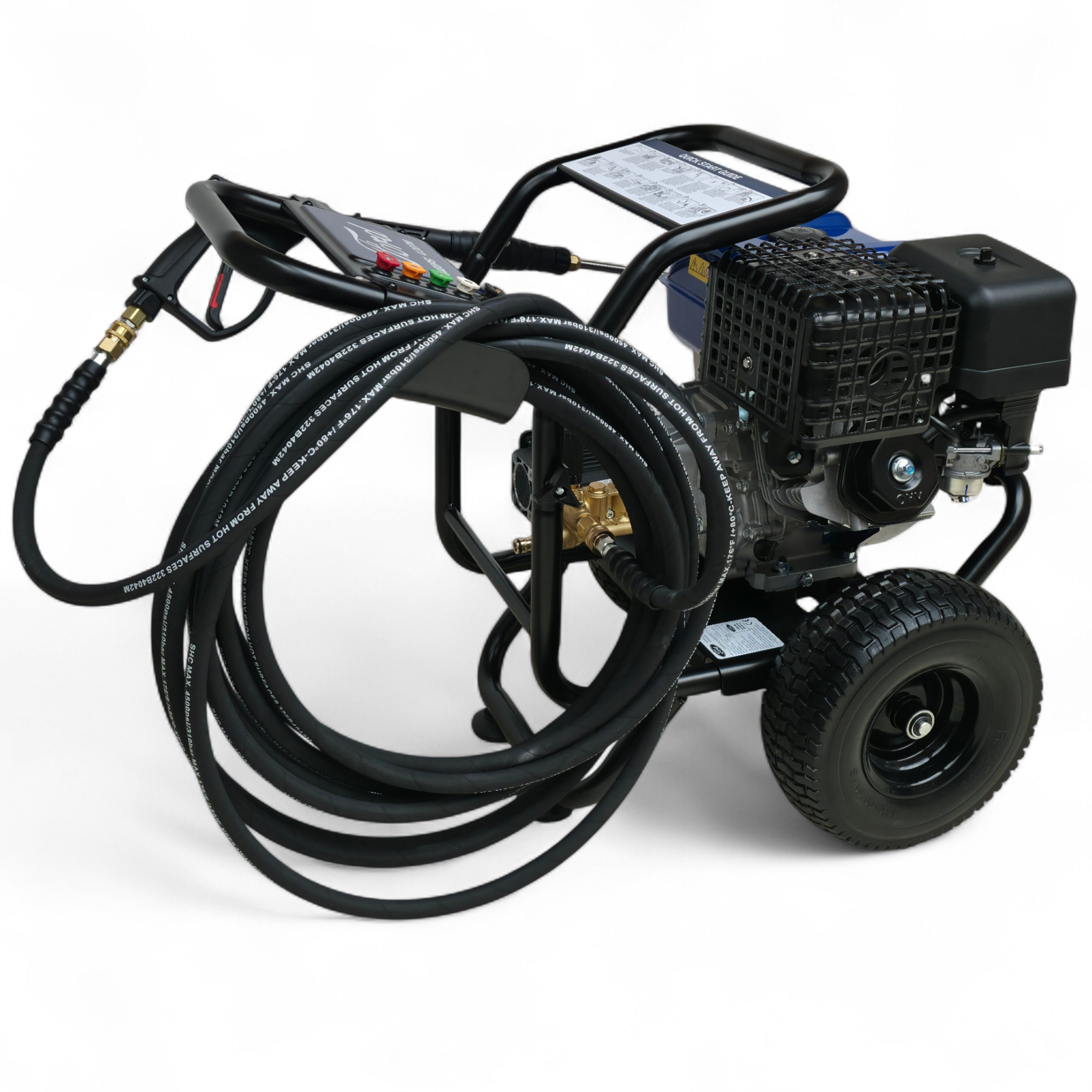 DeTec. Hochdruckreiniger Ford Benzin 13PS, Flächenreiniger 420cm³, Industrie-Steinreiniger, Druck max: 303 bar, Fördermenge max: 906 l/h, Annovi reverberi RSV-4G40 Triplex Keramik Hochdruckpumpe