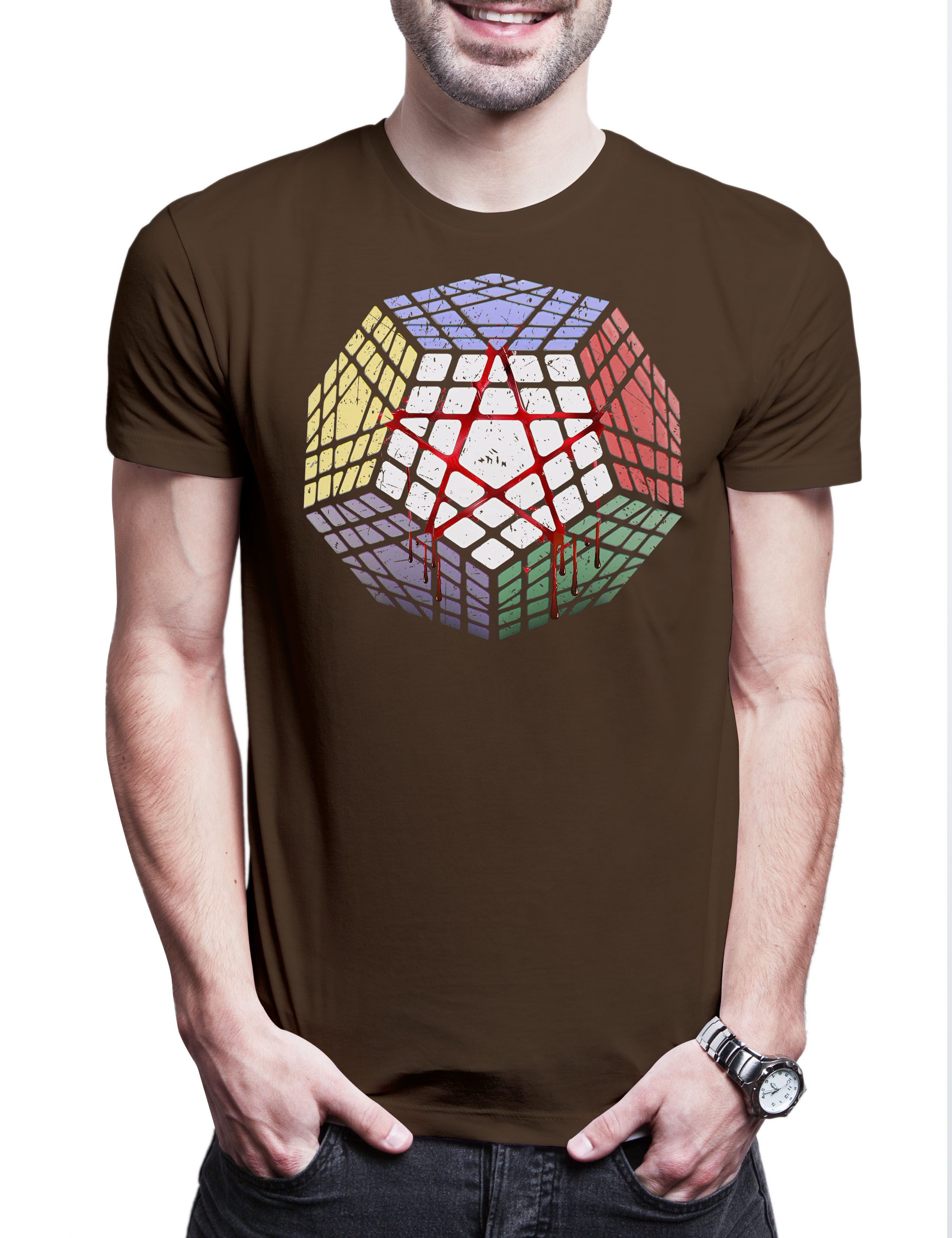 Print-Shirt Megaminx Pentacle Herren T-Shirt Cube Zauberwürfel 80s Magic Speed