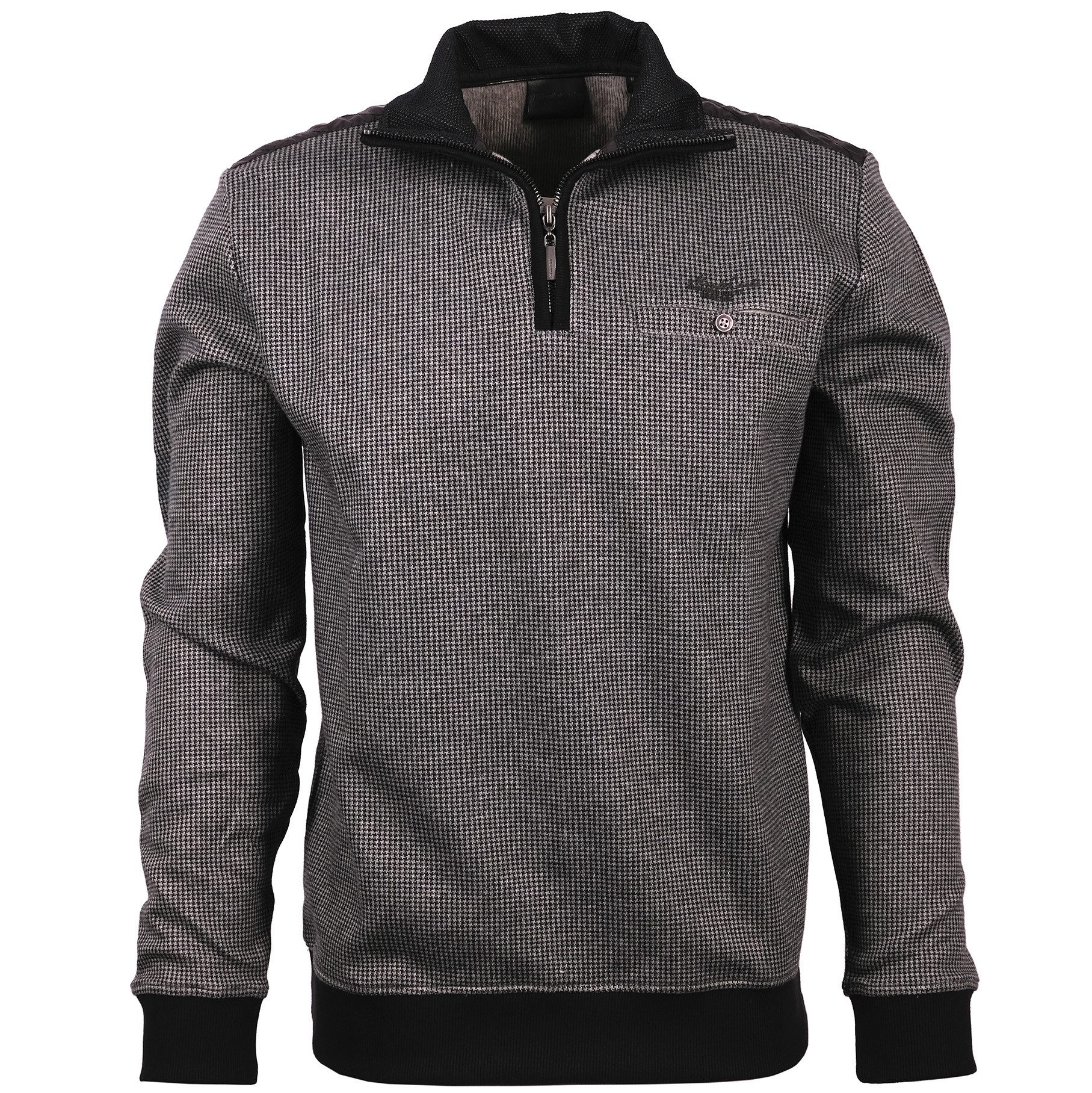 Mode Monte Carlo Sweatshirt Sweat-Shirt Troyer Zip Schwarz mit grau