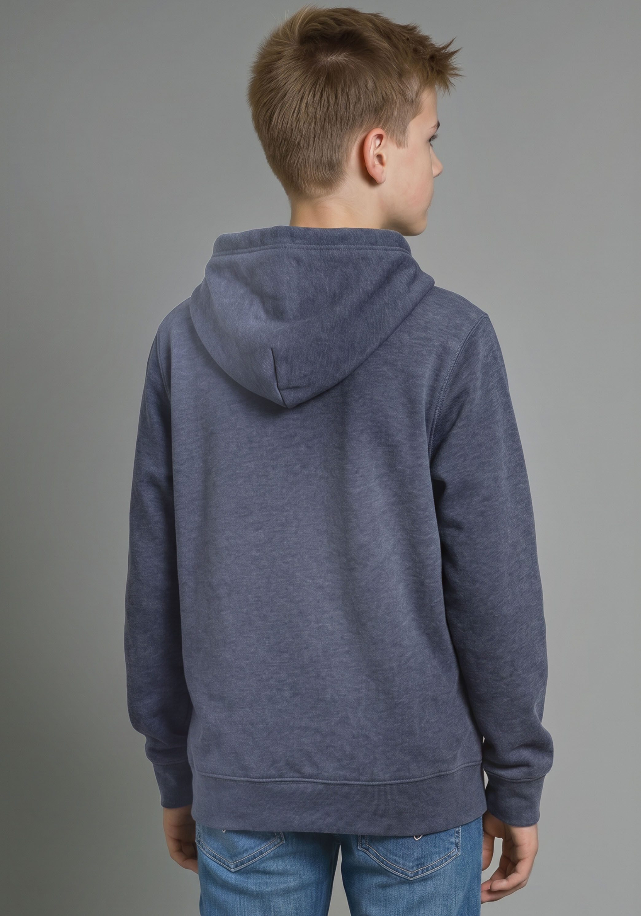 H.I.S Kapuzensweatshirt mit Badge in melierter Ware für Jungen Für TEENS. Hoodie mit kleinem Badge