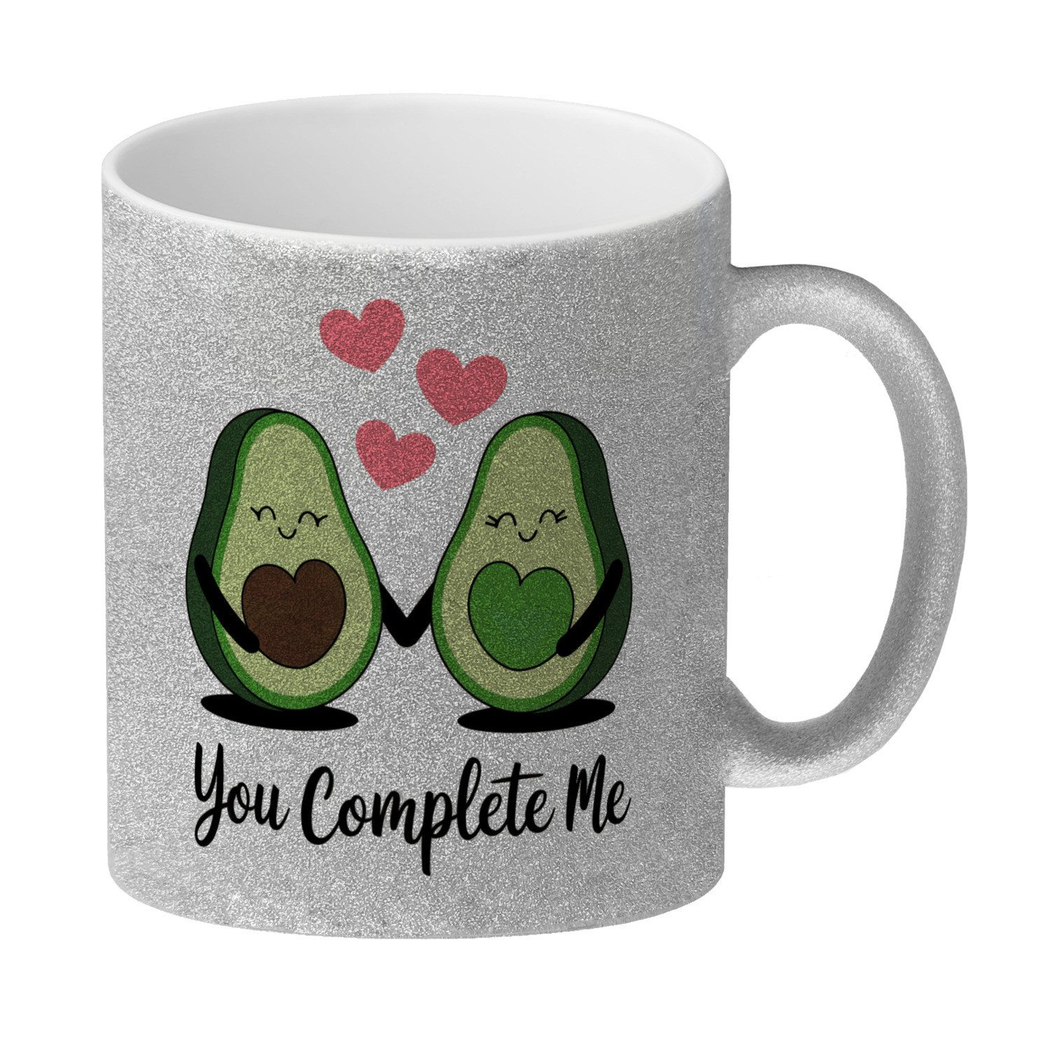 Tasse Avocado-Paar Glitzer-Kaffeebecher mit Spruch You Complete Me