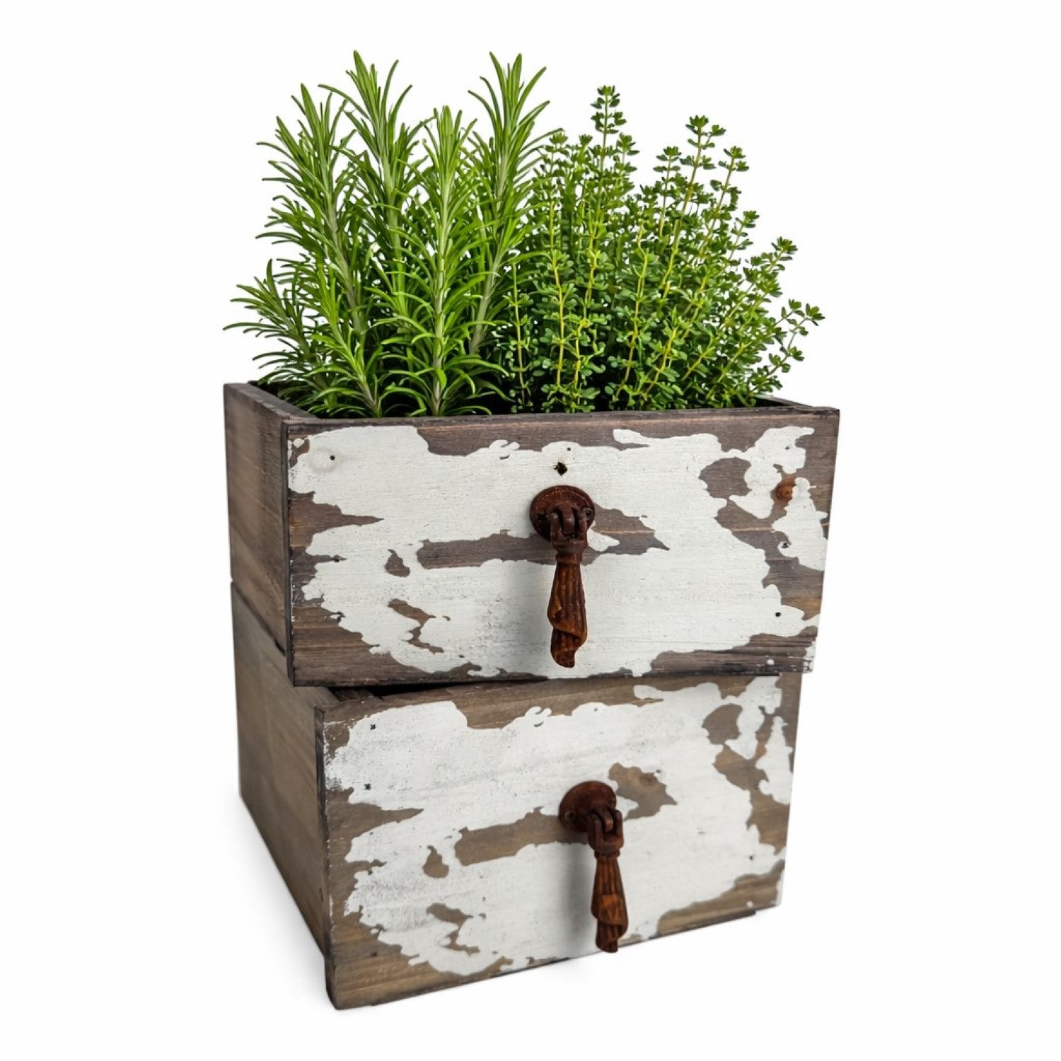 Online-Fuchs Blumentopf 2 Schubladen im Set - Blumentöpfe, Kräutertopf, Küche, Vintage Stil (Shabby Look in leichten MINT Ton, 2er Set), für den Innen- und geschützten Außenbereich - 102