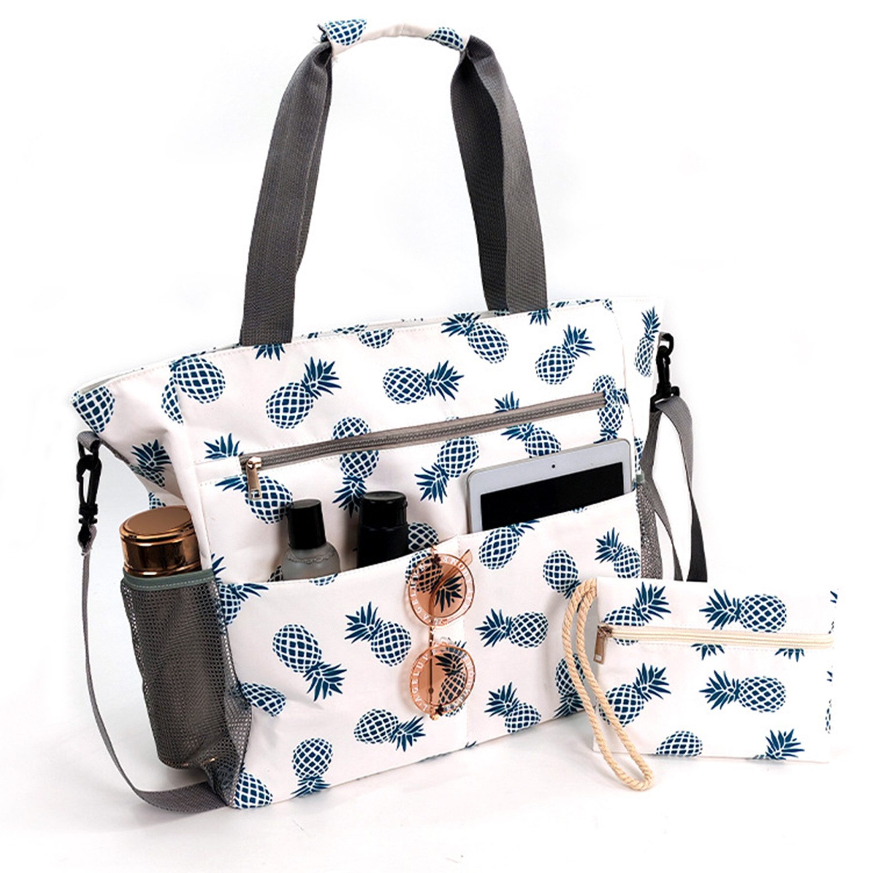 Mutig Strandtasche Große Strandtasche Damen mit Reißverschluss, Familie mit Kühlfach (Große Wasserdichte Strandtasche Damen, Shopper Tasche Handtasche Damen, XXL Familie, Shopper Damen Groß Badetasche, Badetasche Faltbar), mit Nassfach,für Strand Pool Picknick Reisen, Schwimmen,ins Schwimmbad