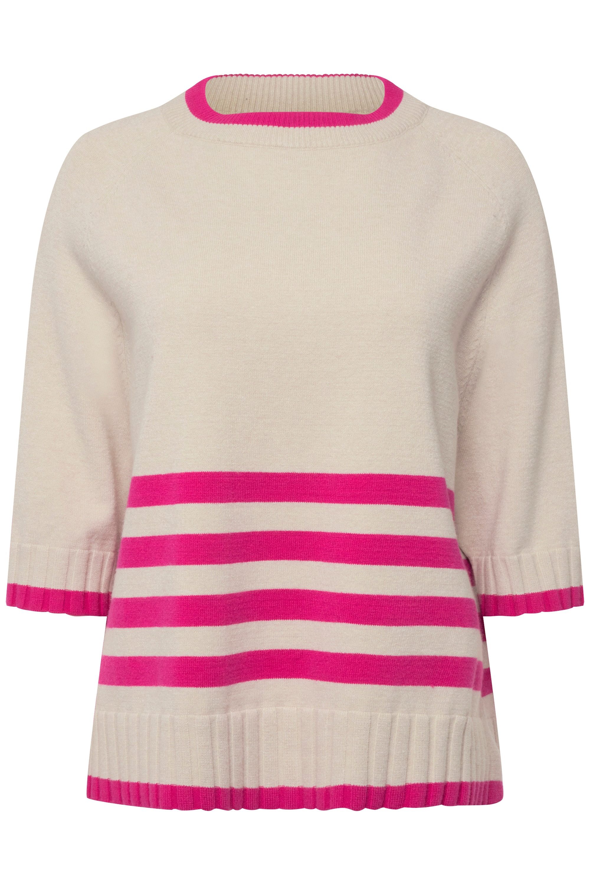 Laurasøn Strickpullover Pullover Stehkragen 3/4-Ärmel Ringel günstig online kaufen