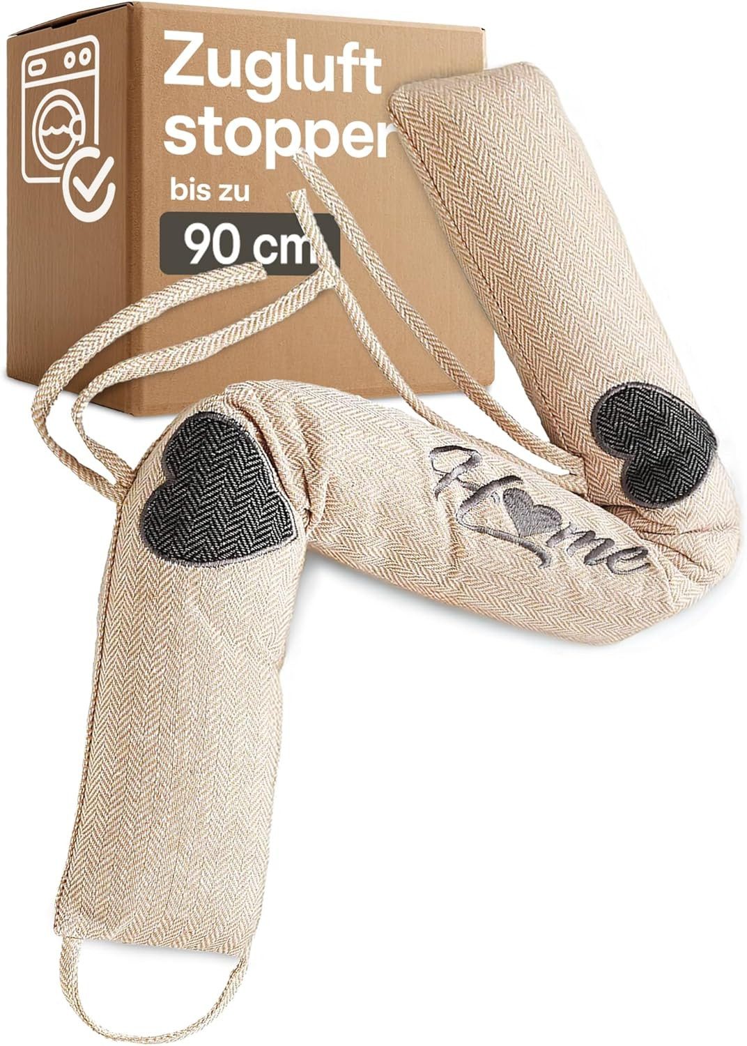Praknu Zugluftstopper 90cm - Waschbar - Extra Schwer - Für Türen und Fenster - Beige, Einzeln, 1-tlg., Einzelartikel, Effektiver Kältestopp vor Zugluft unter der Tür - Wärmedämmung