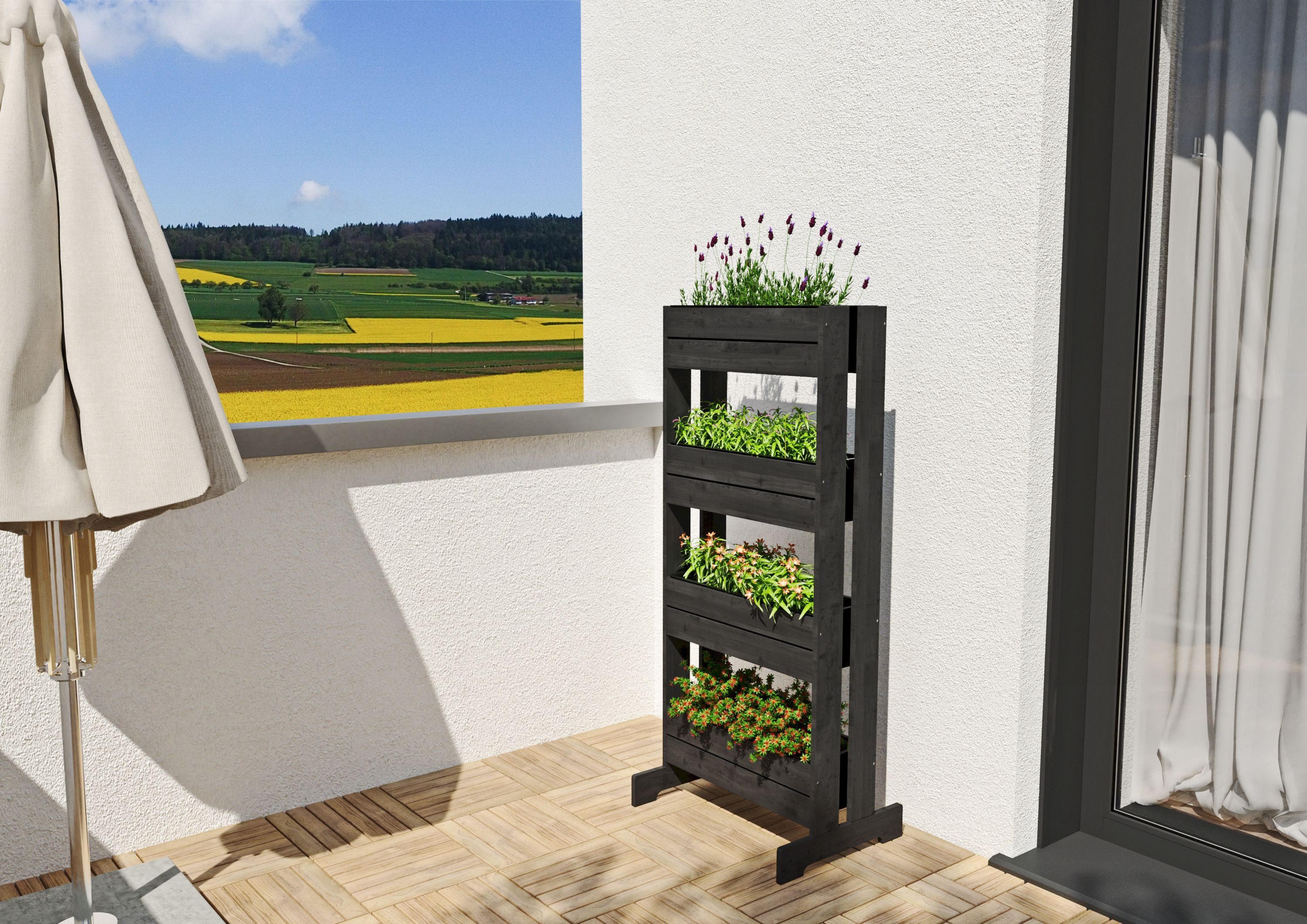 GartenDepot24 Hochbeet Blumenkasten Trennwand Vertikalbeet aus Holz in ANTHRAZIT
