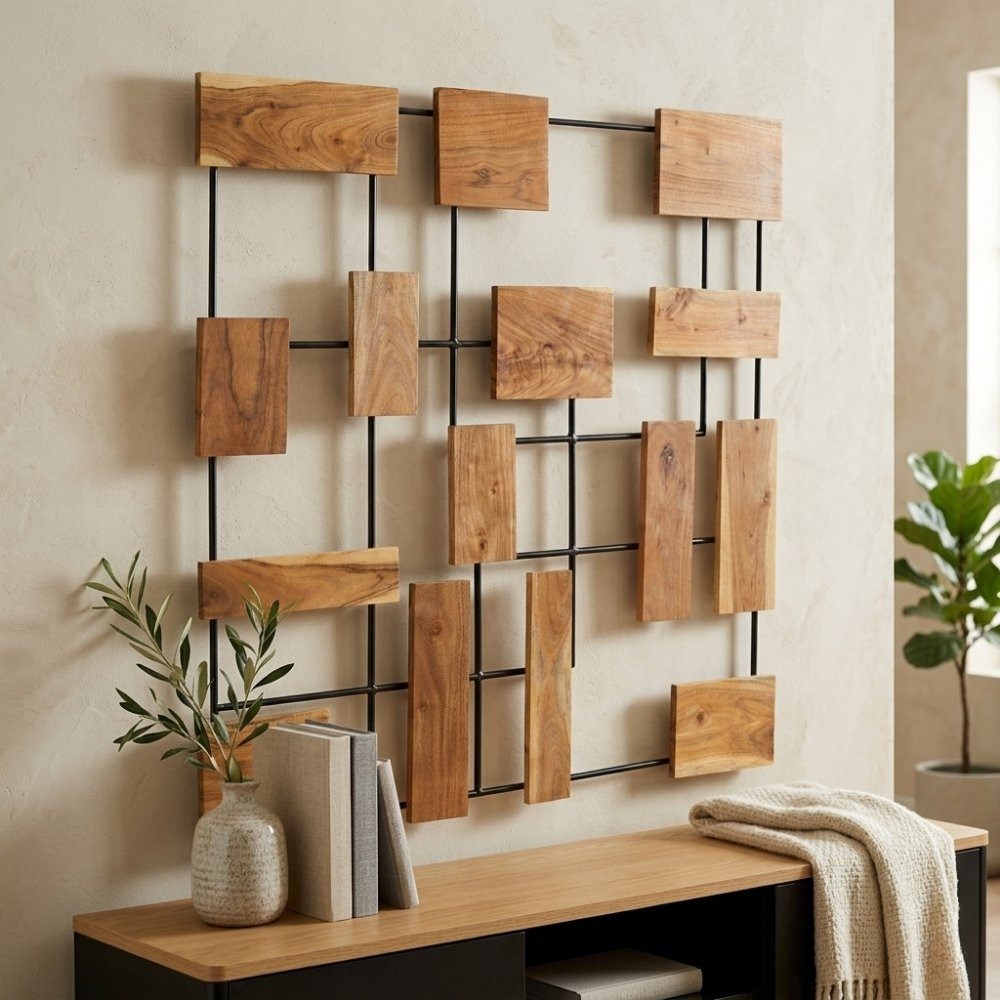 LebensWohnArt Dekoobjekt Wand-Deko-Objekt PARETO 70x70cm Unikat Akazienholz Wandbild