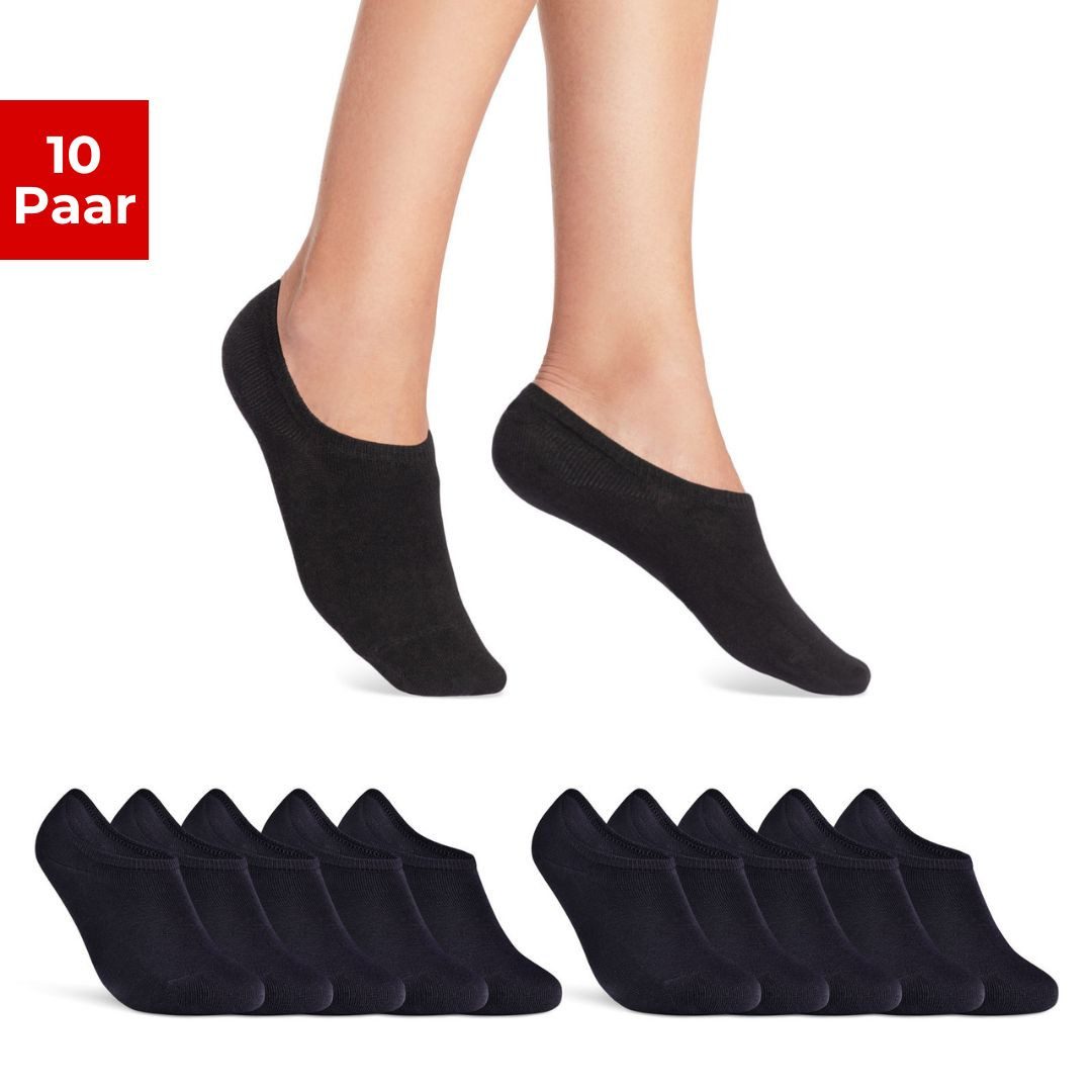 sockenkauf24 Sneakersocken 10 Paar Damen & Herren Füßlinge unsichtbare kurze Socken (Schwarz, 39-42) mit Silikonpad gegen Verrutschen - 16805 WP
