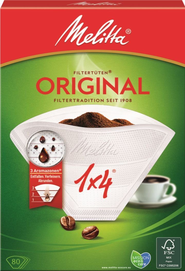 Melitta Papierfilter Melitta® 374293 Kaffeefilter 1x4 - Aromapor 80 Stück, weiß