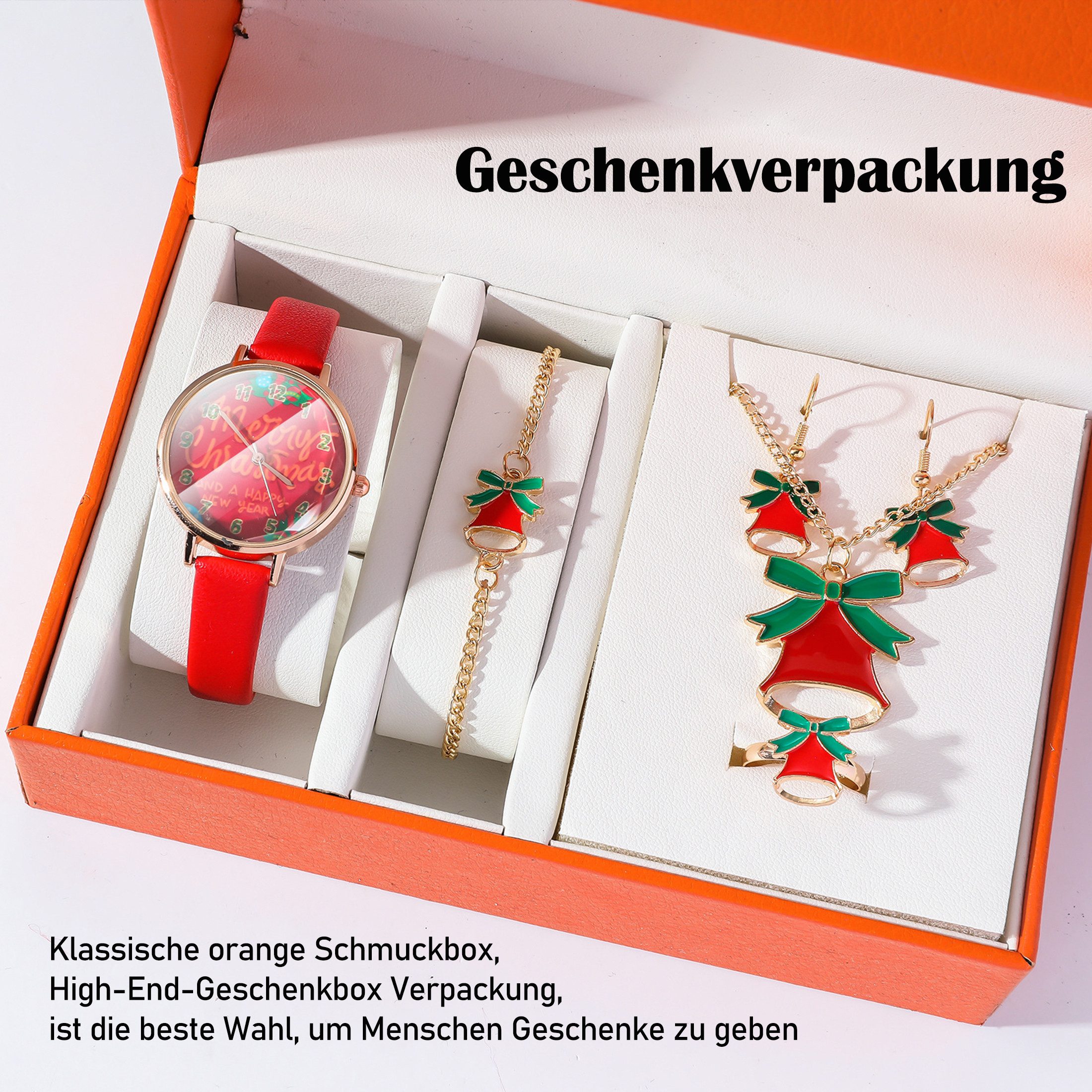 ibettertec Weihnachtsmann 6pcs Weihnachtshalskette Set Ohrringe Armband Ring Halskette Quarzuhr (Weihnachten Schmuck Geschenke Set für Frauen Mädchen, Schmuck-S – Bild 4 von 5