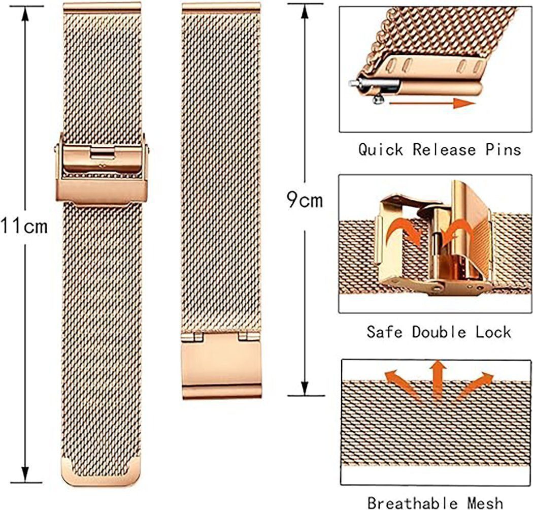 Forrlite Uhrenarmband Uhrenarmband, Armband Smartwatch, Ersatz Edelstahl Metallgitterband, Watch Uhren Ersatzband Für Damen Herren 22mm