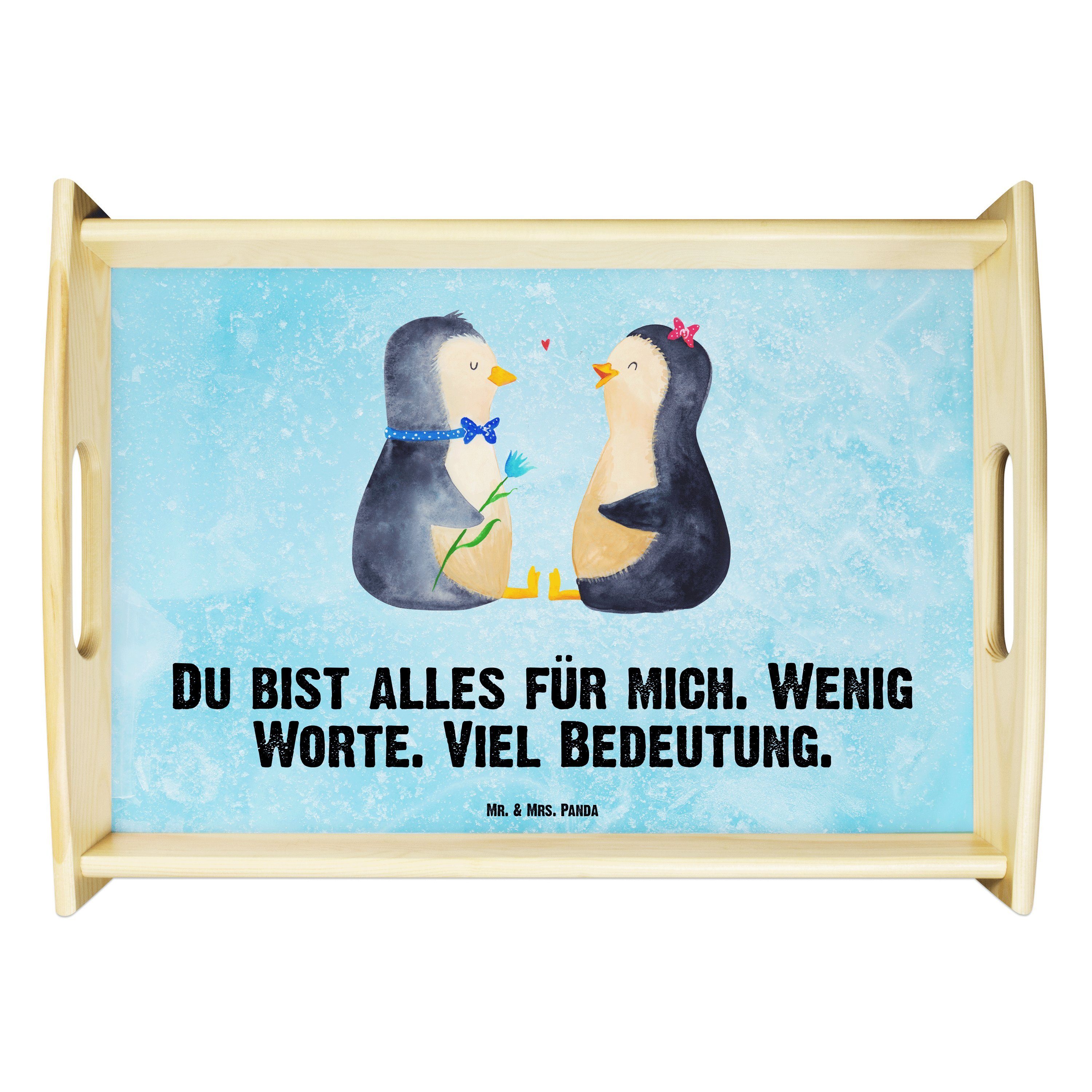 Tablett Tablett, Dekotablett, - Pärchen Mr. Pinguin lasiert, (1-tlg) - Panda Liebespaa, Echtholz Eisblau & Geschenk, Mrs.
