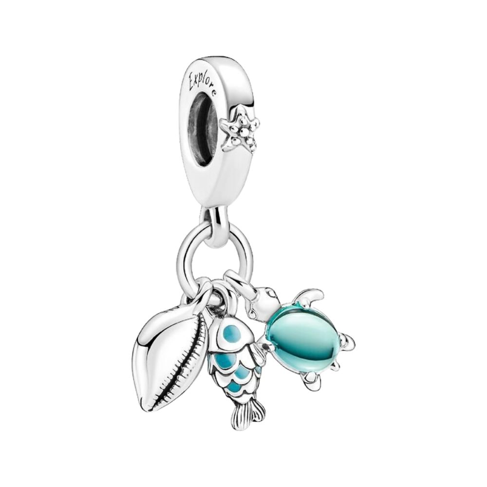 Pandora Charm-Einhänger 791697C01, Urlaub, Glas, Blau, Muschel