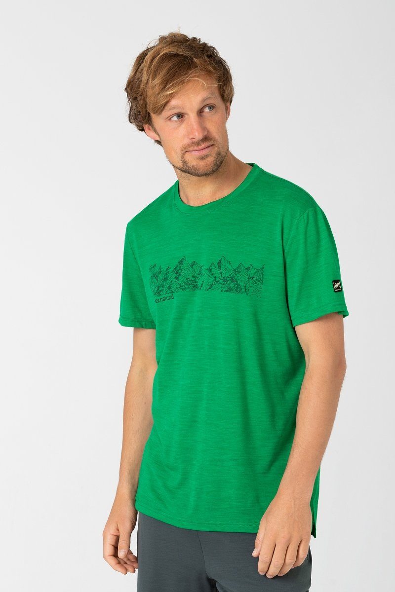 Melange/Urban Jolly Merino-Materialmix T-Shirt Green M Print, SUPER.NATURAL alpiner Chic TEE Merino CONTOUR T-Shirt