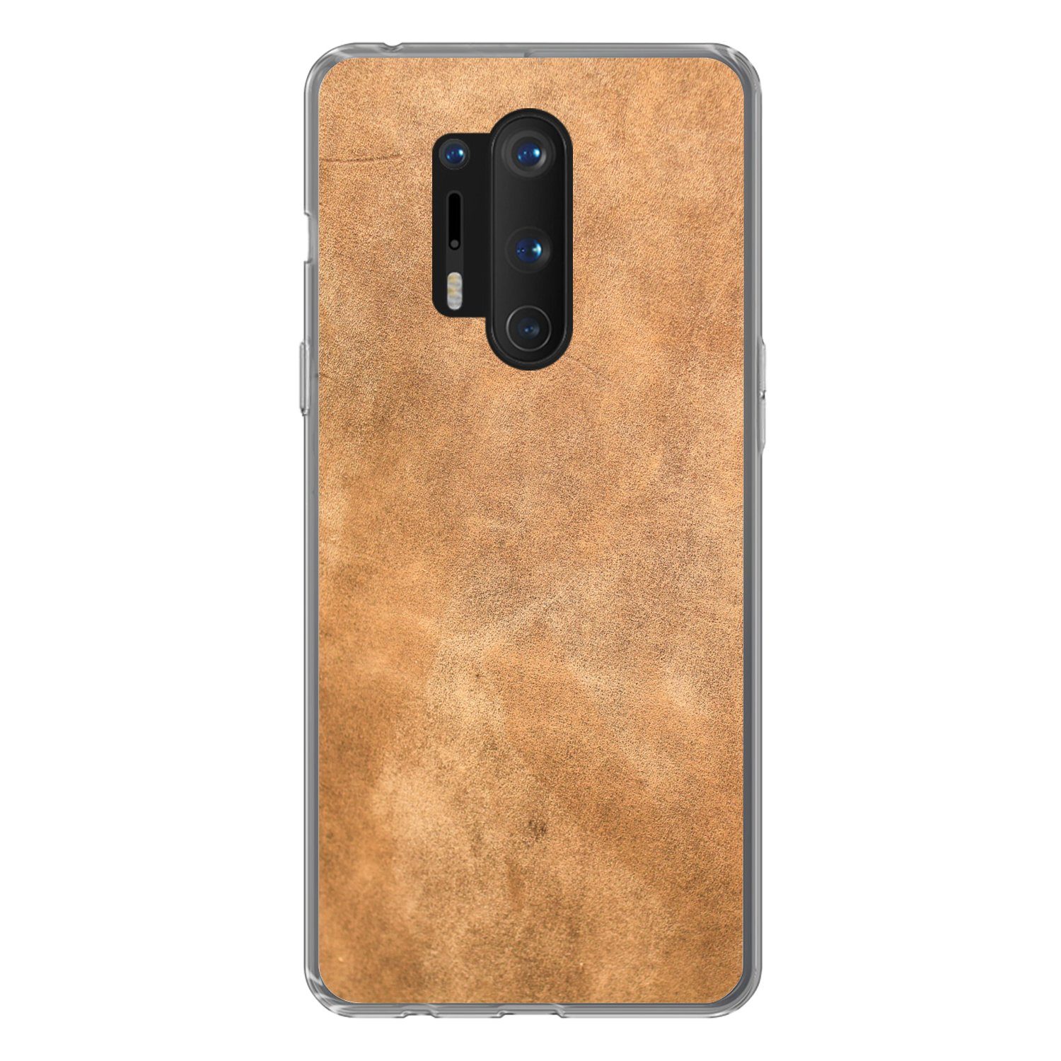 MuchoWow Handyhülle für OnePlus 8 Pro Leder - Strukturiert - Lederoptik - Braun, Phone Case, Silikon, Schutzhülle Dünn