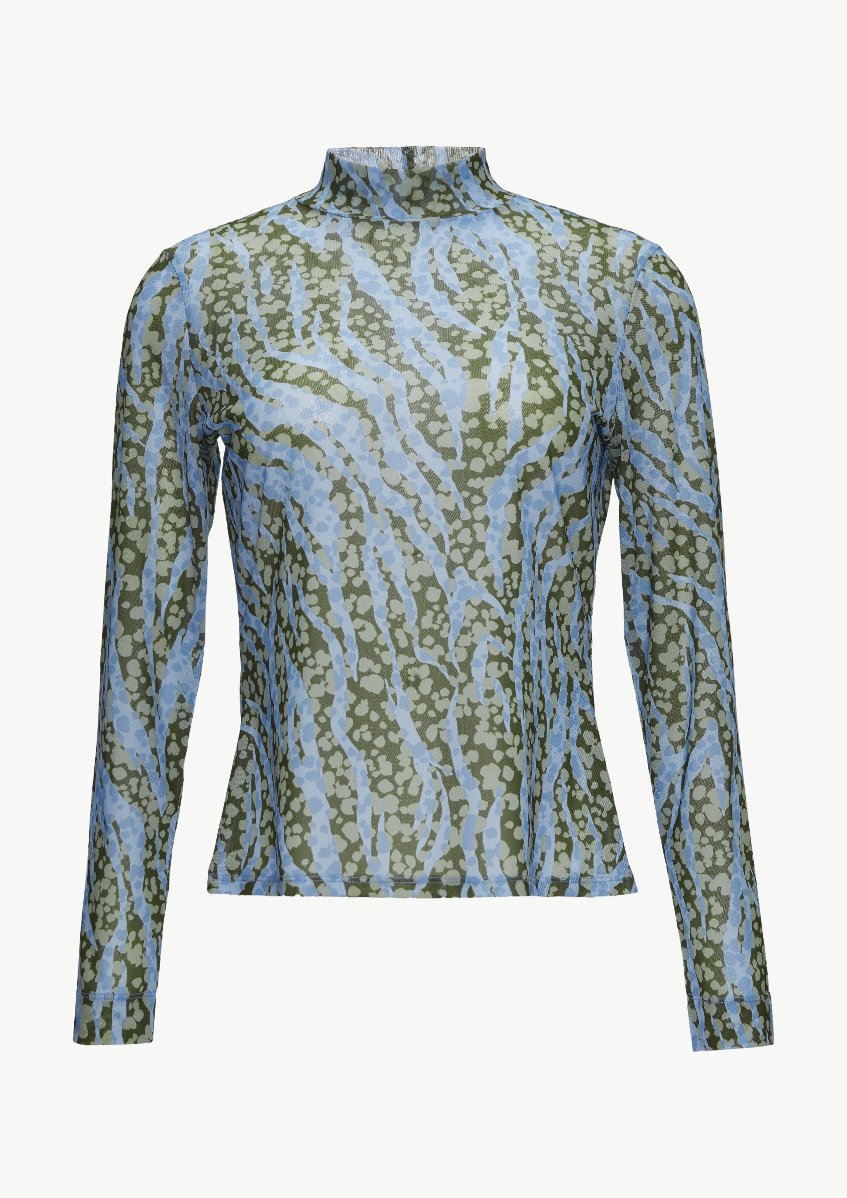 Langarmshirt Mesh-Shirt mit Stehkragen