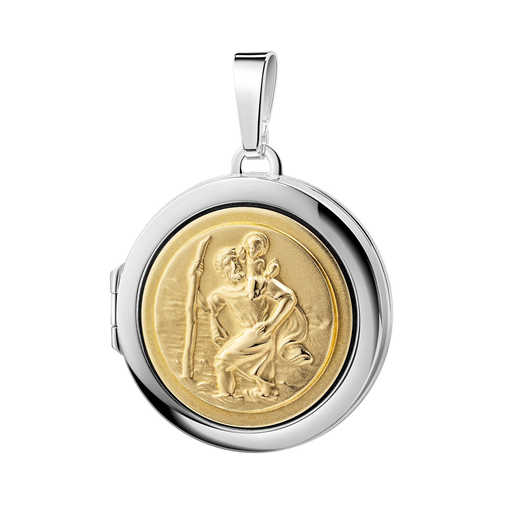 JEVELION Amulett Christophorus-Schutz-Medaillon 925 Silber-Bicolor als Lebenswächter (Bilder Medaillon, für Damen und Herren), Mit Panzerkette Sterlingsilber - Länge wählbar 36 - 70 cm