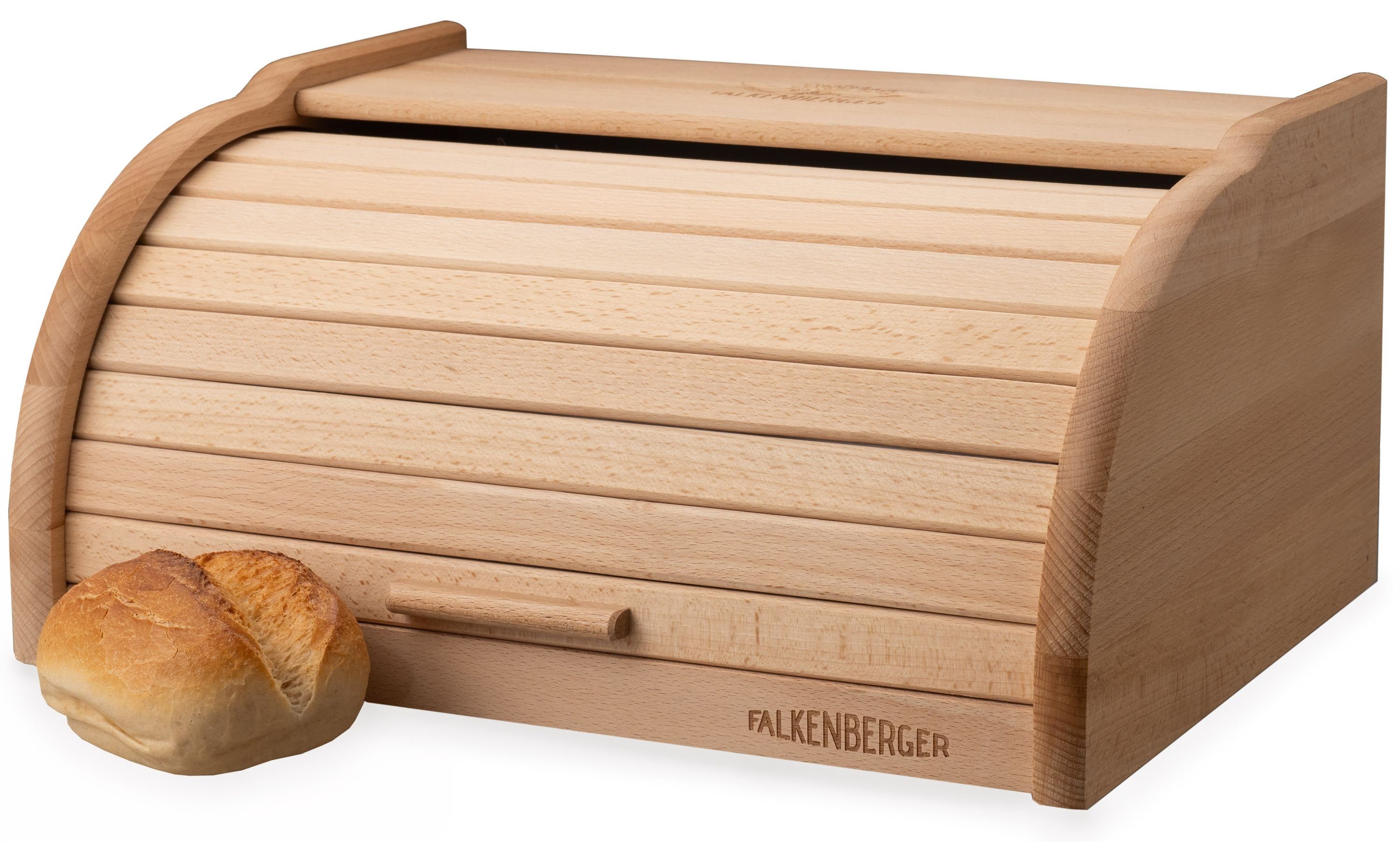 FALKENBERGER Brotkasten Brotkasten XL 38,2x28,2x18cm, Holz, (1-tlg., 1 Teilig), Rollbrotkasten traditionell Brotbox mit Roll-Deckel für Brot Handmade
