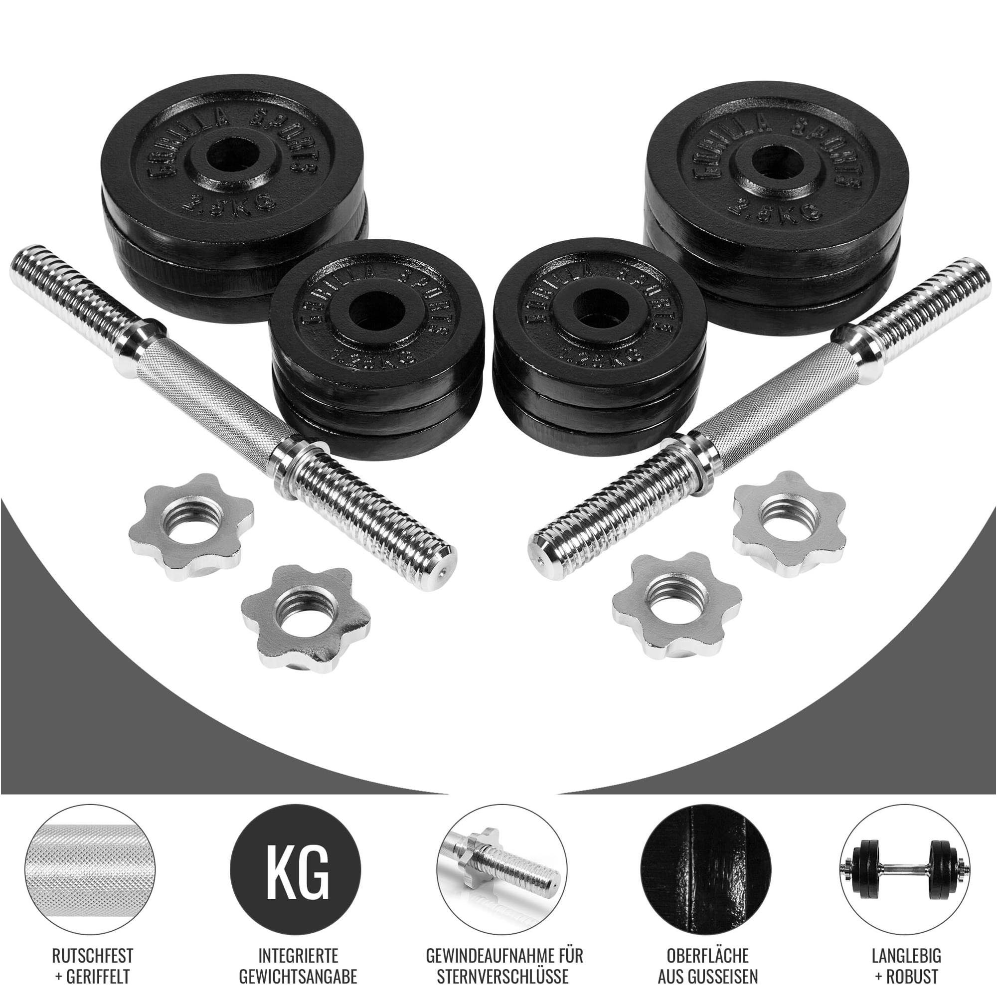 GORILLA SPORTS Kurzhantel Kurzhantelset Gusseisen 30 kg