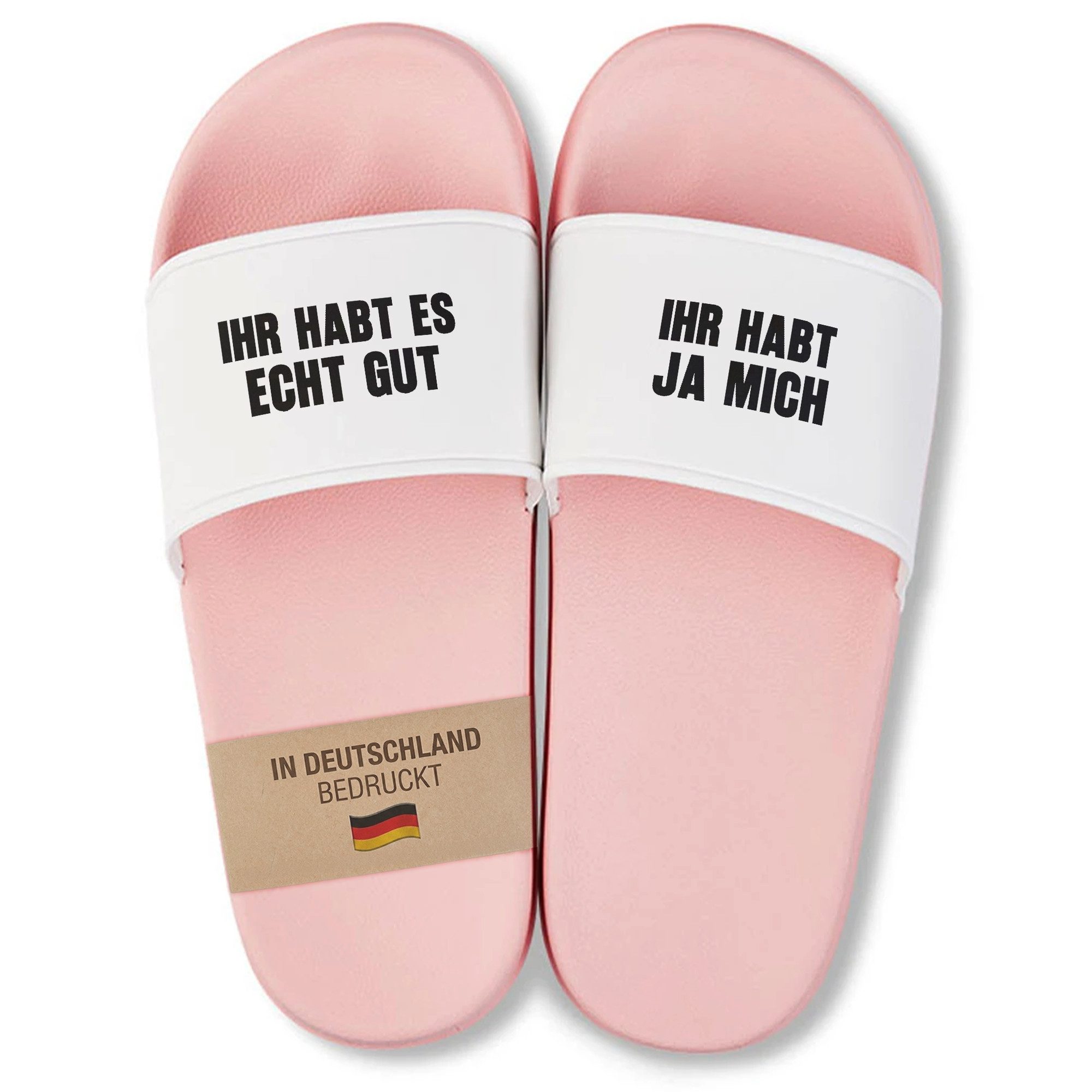 22Feels Lustige Badelatschen Pink Damen Geschenk mit Spruch Party Urlaub Badepantolette IN DEUTSCHLAND BEDRUCKT